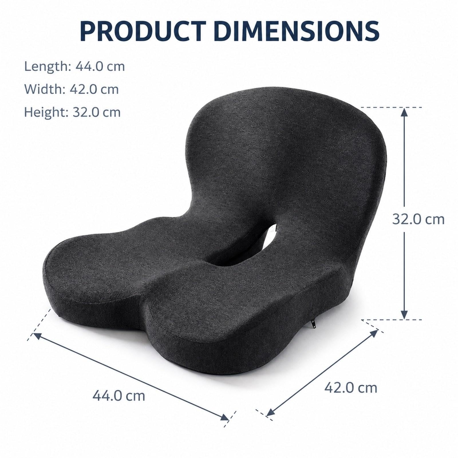 Cuscino Seduta Memory Foam Cuscino Ergonomico Antiscivolo Cuscino Schienale Pad Traspirante Copertura Lavabile Adatto per Lavoratori Studenti Casa Uff, Grigio Scuro