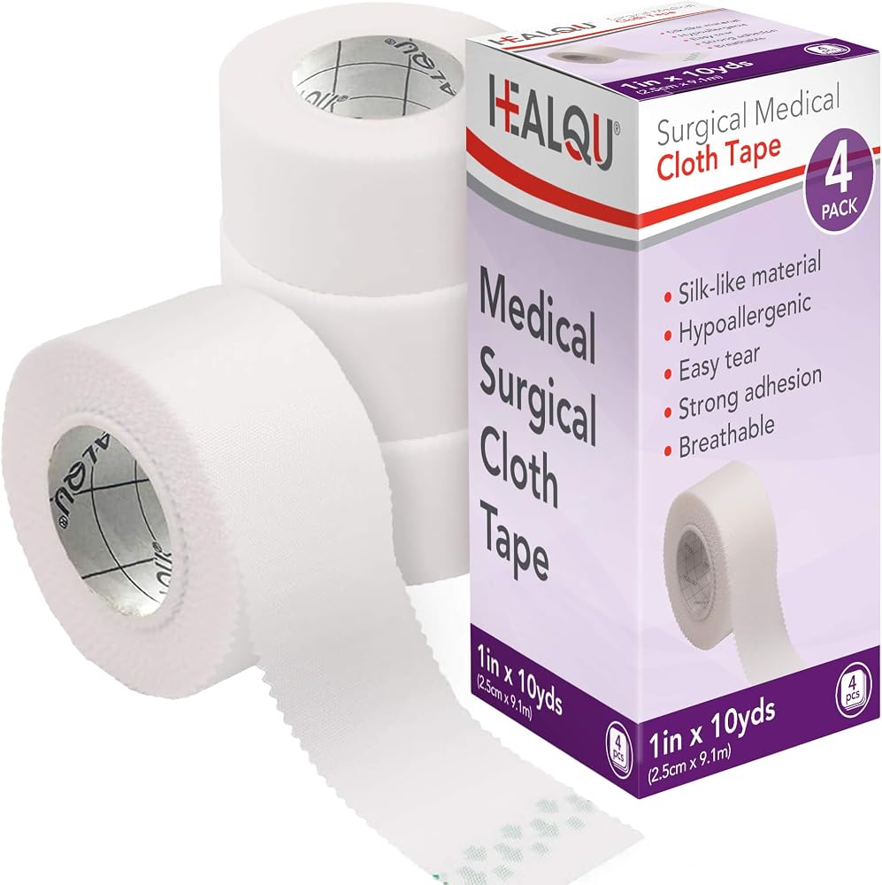 Healqu Silk Like Medical Tape - 내구성 있는 천 의료용 테이프 - 2.5cm x 9.1m(1인치 x 10야드), 4롤 - 큰 드레싱을 강하게 고정하고 부목을 고정하며 장기 치료에 이상적 외과용 테이프 — 사진 1