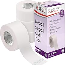 Healqu Silk Like Medical Tape - Durable Cloth Medical Tape - 1 in x 10yd, 4 Rolls - Surgical Tape Woven for Strongly Holding Large Dressings, Securing Splints, and Ideal for Long-Term Care