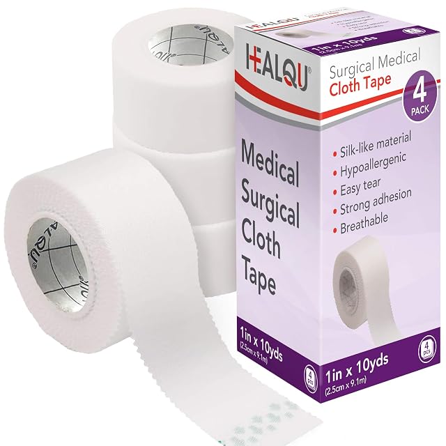 Healqu Silk Like Medical Tape - Durable Cloth Medical Tape - 1 in x 10yd 4 Rolls -