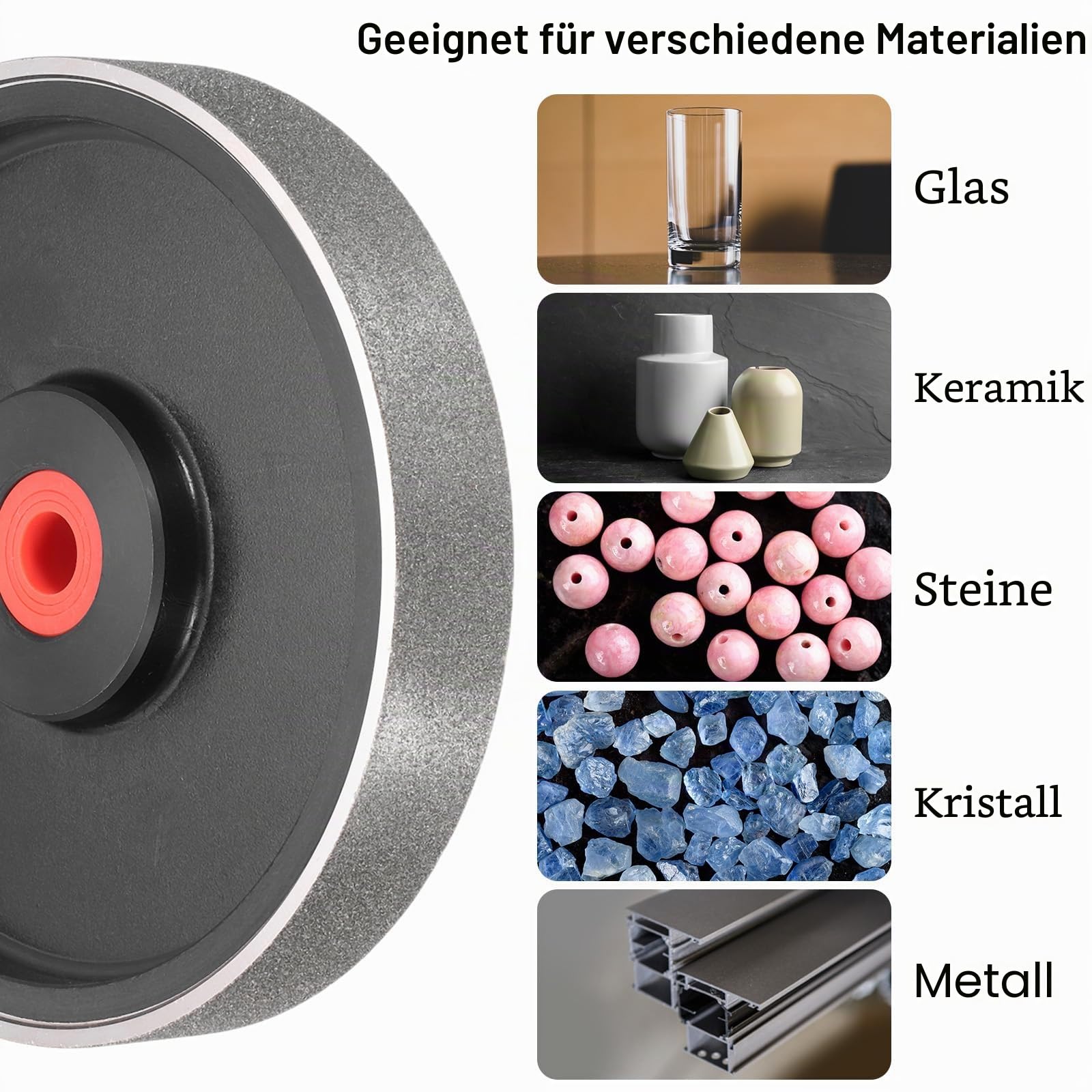 QUARKZMAN Diamant Lapidary Schleifscheibe 6 Zoll x 1 Zoll Mit 1" Bohrung 150 Körnung Schmuck Schleifscheiben Mit Reduzierern Für Naturstein Marmor Edelstein Glas Keramik Kristall