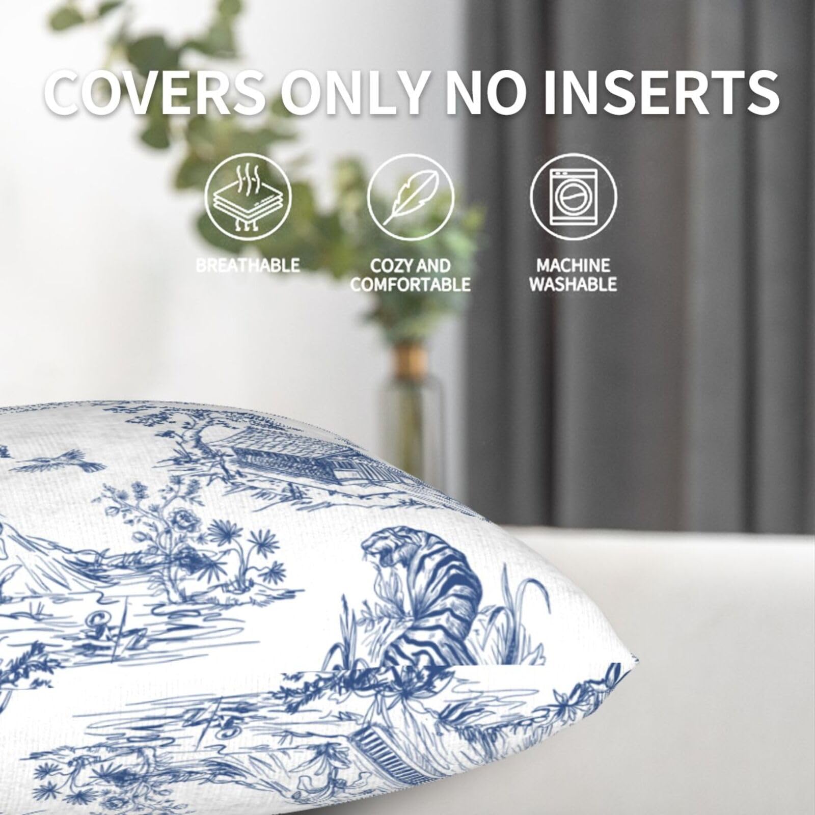ABAKUHAUS - Set 4 Federe Cuscino 45x45 Con Conchiglie Fighting Conch, Stampa Blu E Bianca