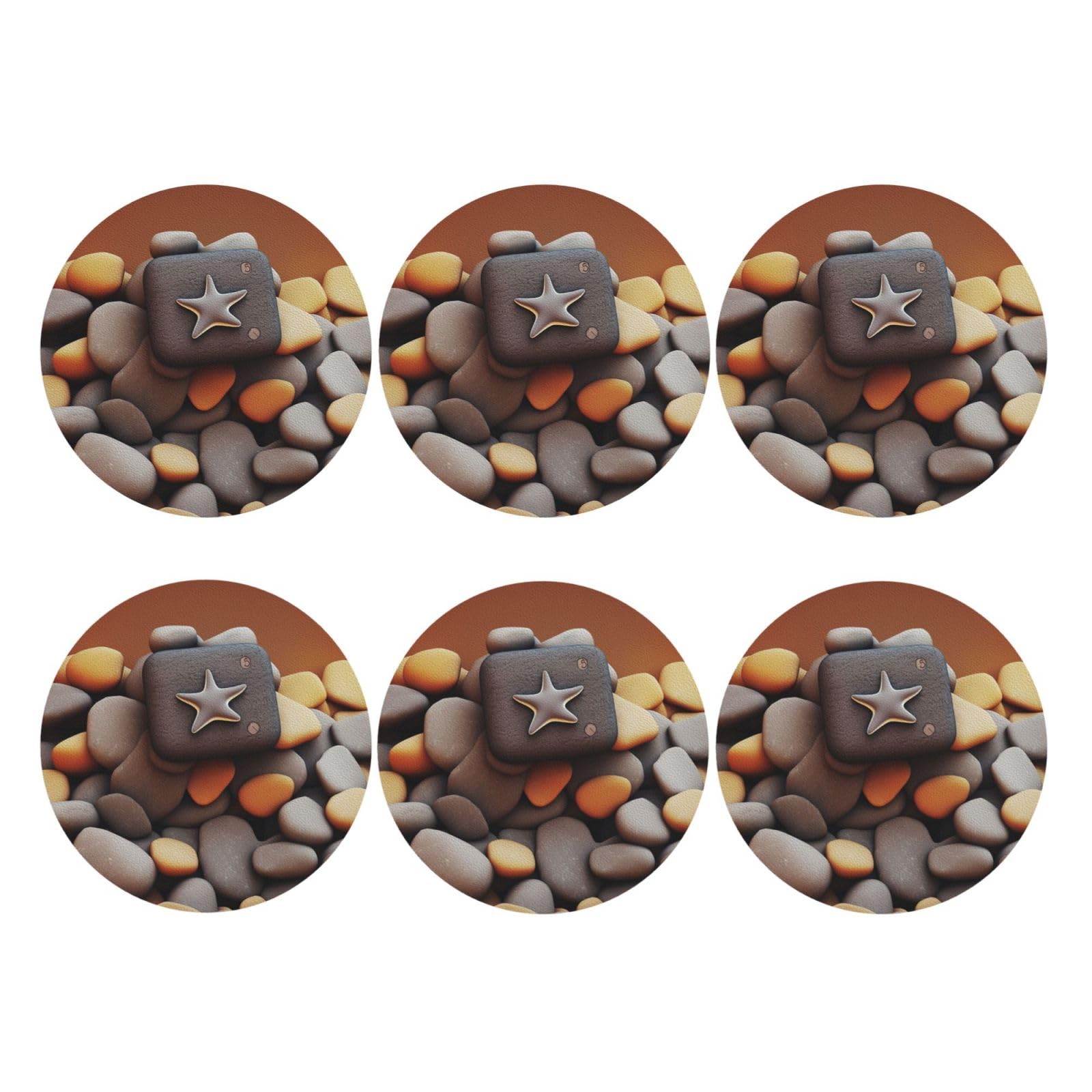 6pcs Leather Coasters for Drinks, Pebble Drink Coasters for Tabletop Protection, 4" Cup Coasters for Coffee Table Decor, Non-Slip Drinking Cup Mat for Hot Or Cold Drink