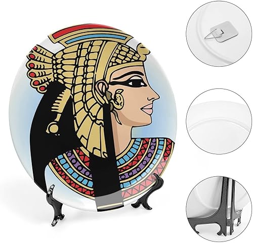 Miniatura 4 de Plato decorativo de porcelana redonda egipcia de 8 pulgadas, retrato de perfil de la reina Cleopatra culturas antiguas con impresión de cerámica
