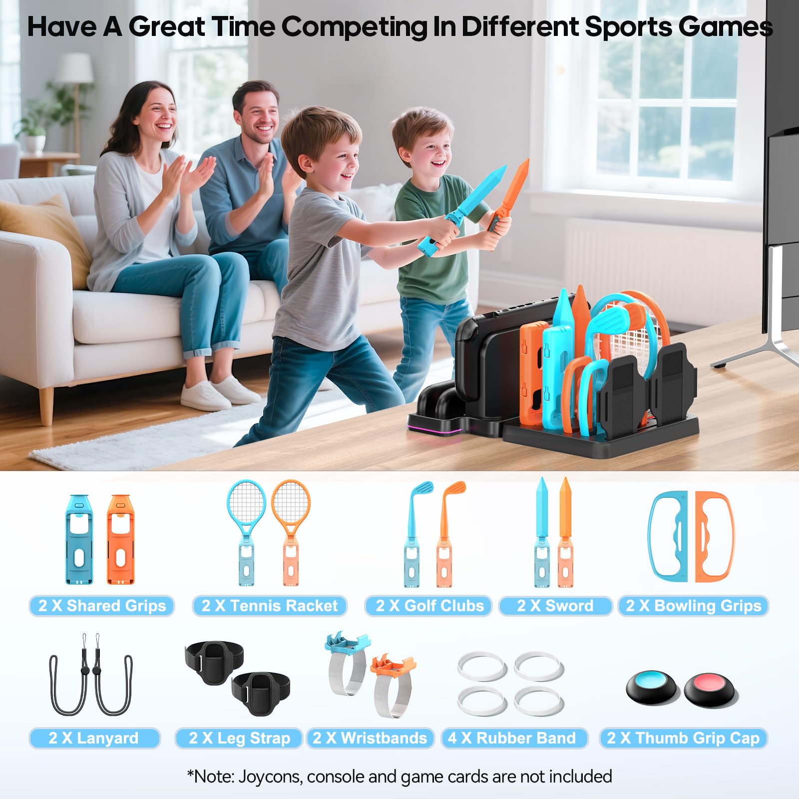 All-In-1 Kit Accessori per Switch 2 Sports con Stazione di Organizzativa & Caricatore Joy-con 2, Switch Organizer per Gioco Sport Nintendo Switch 2025, Switch 2 Accessories Kit Sports per la Famiglia