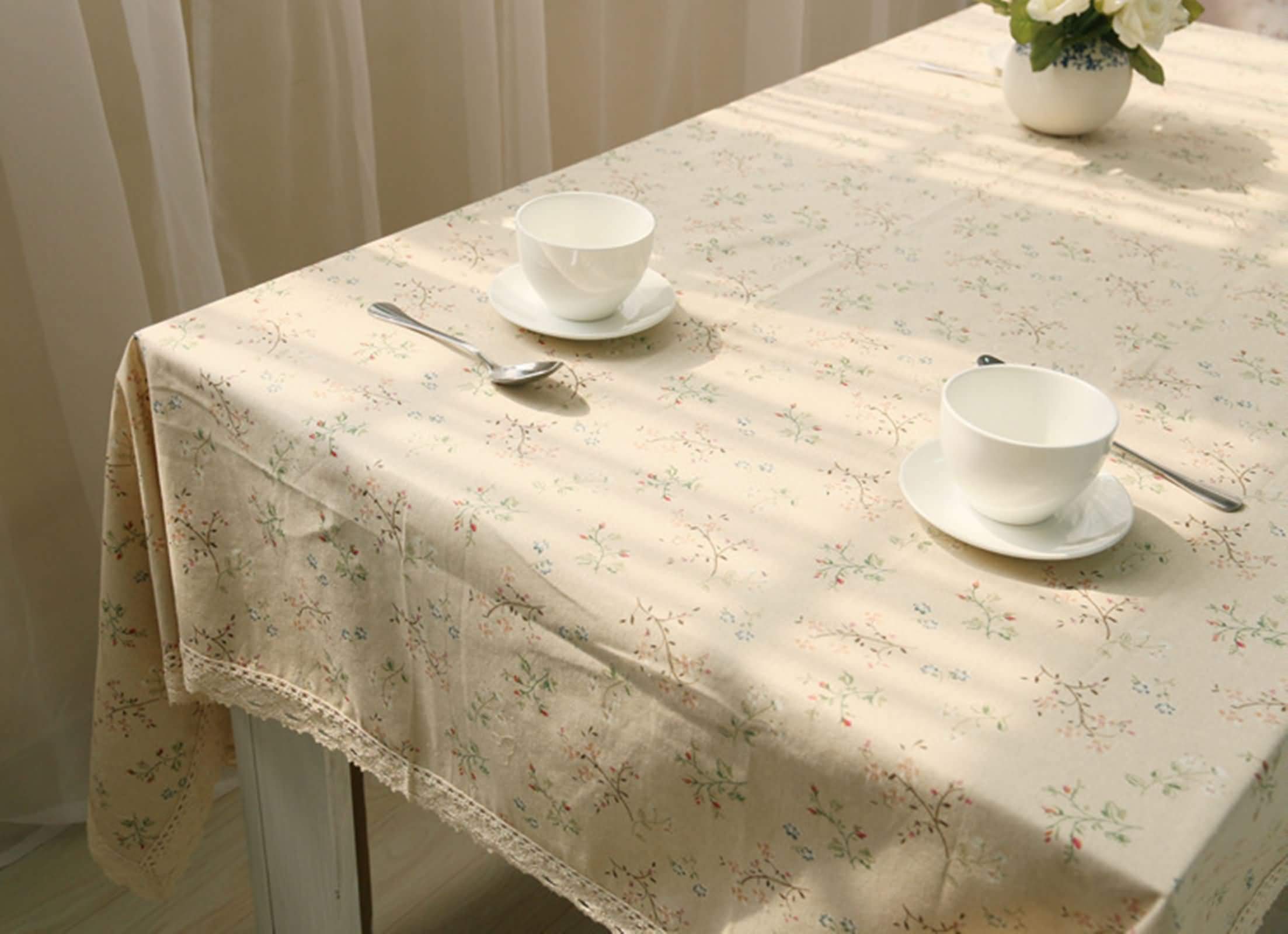 Daesar Tovaglia Cucina Lavabile 250x140cm(98x55 inch) Tovaglia Rettangolare Fantasia Motivo Floreale Tovaglia Lino di Cotone Beige