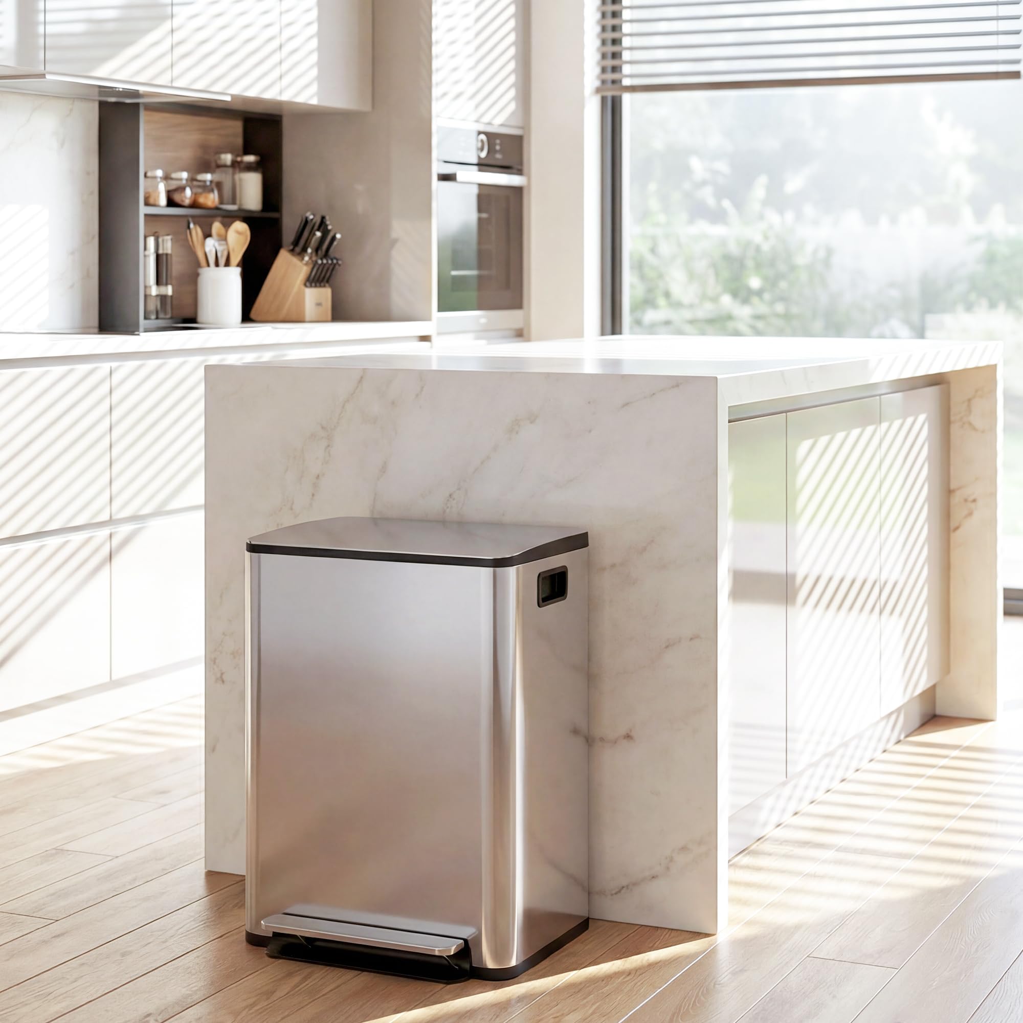 HOMCOM Pattumiera Differenziata 2 Scomparti 20L da Cucina a Pedale, Cestino Spazzatura con Coperchio a Chiusura Silenziosa in Acciaio Inox e PP, 41.8x36.7x58 cm, Argento
