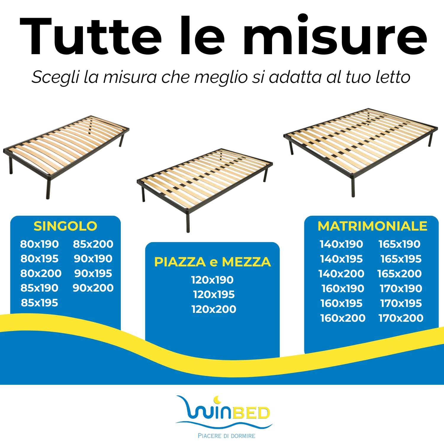 Win Bed UNICA D.S. 80x190 - Rete singola con doghe strette, perfetta per ambienti compatti, facile da montare e progettata per offrire sostegno stabile e continuo