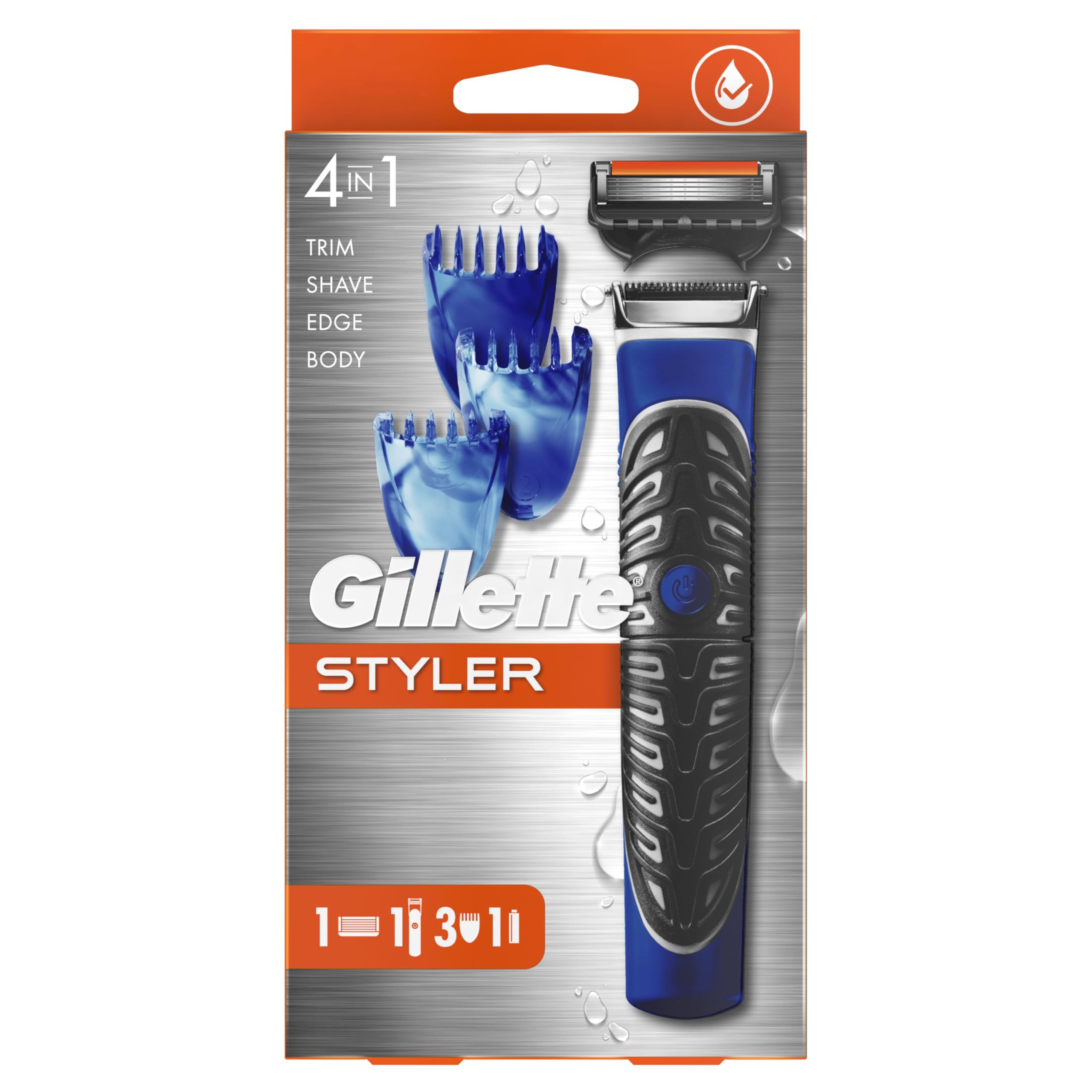 Gillette Tondeuse De Précision Corps Et Barbe 4 En 1 Pour Homme, Rasoir Et Sculpteuse, Avec 1 Lame ProGlide et 3 Sabots