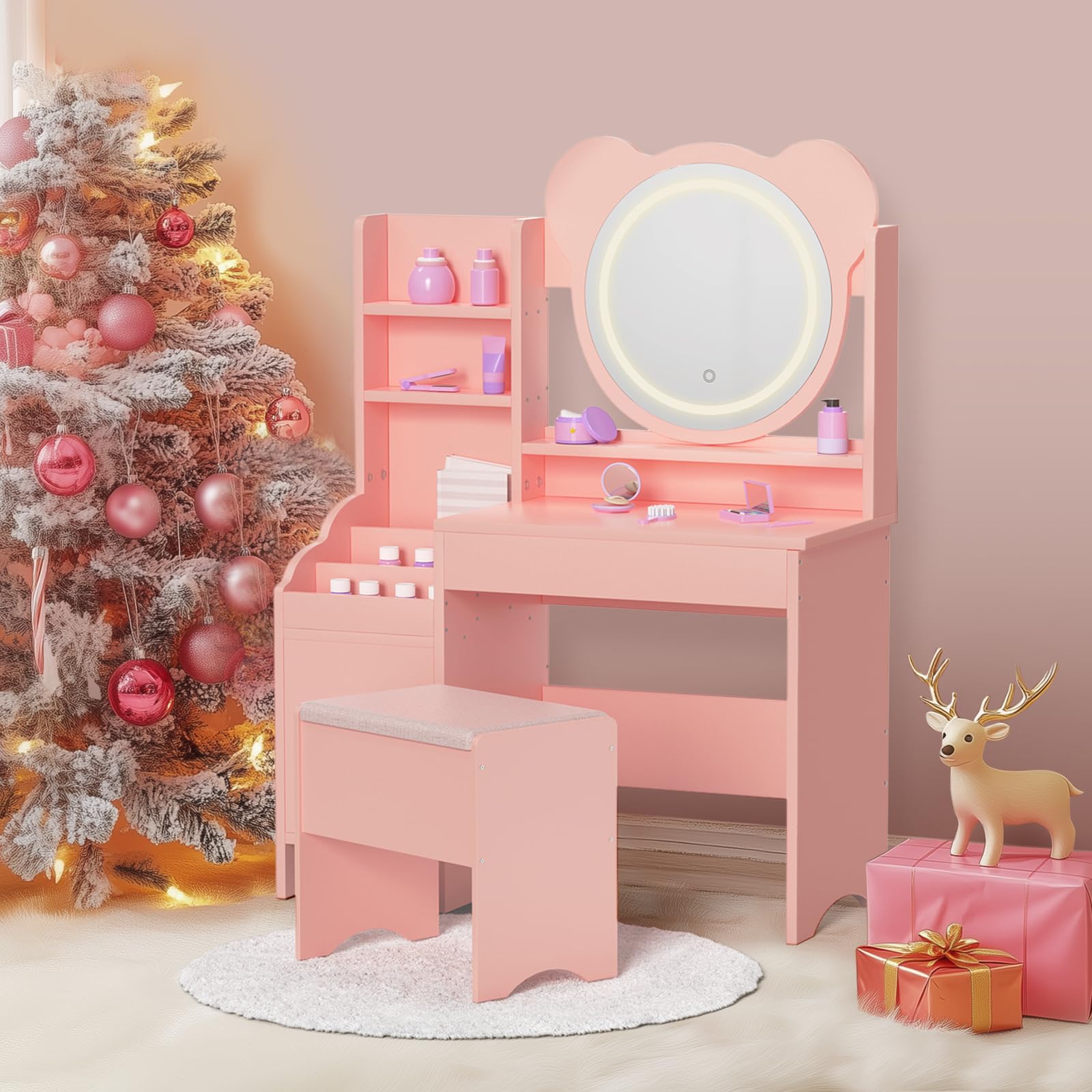 Girls Vanity Set With Mirror And Stool Princess Table And Chair