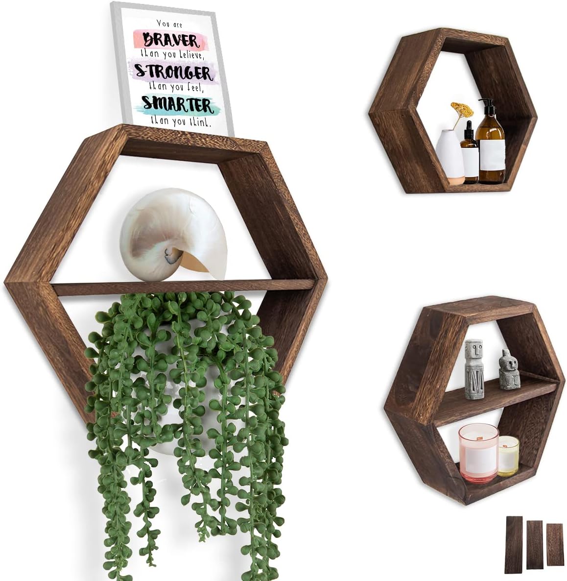 Rustic Wall Mounted Hexagonal Floating Shelves Set of 3 Large