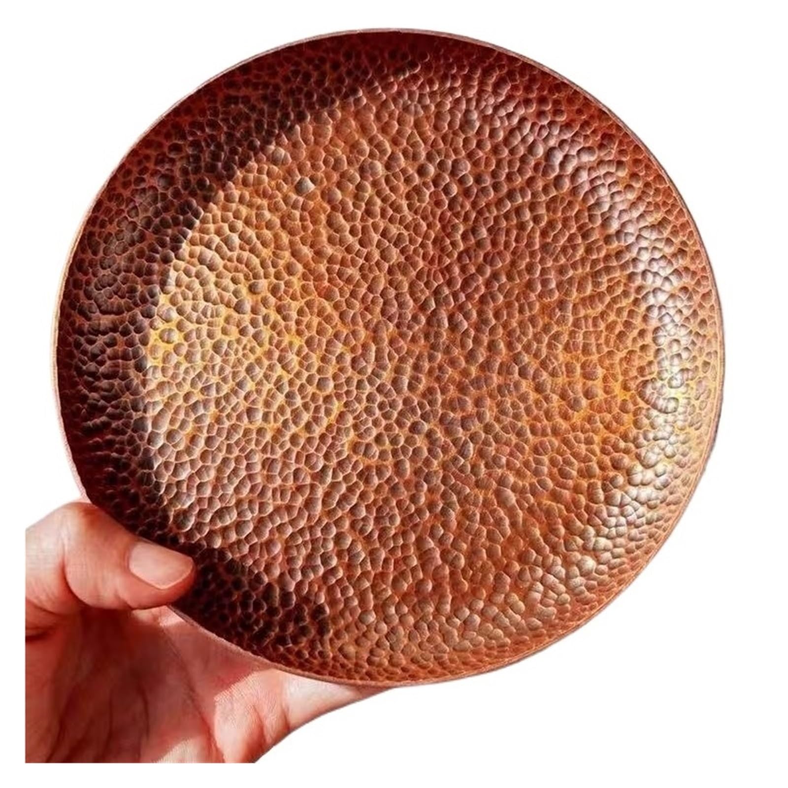 Hammered Tray Round Shape Red Copper Cheese Tray,Retro Engraving Hammer Texture Home Portable Food Plate,Snack Fruit Disc Table Decorationk for CoffeeJewellery(16cm)