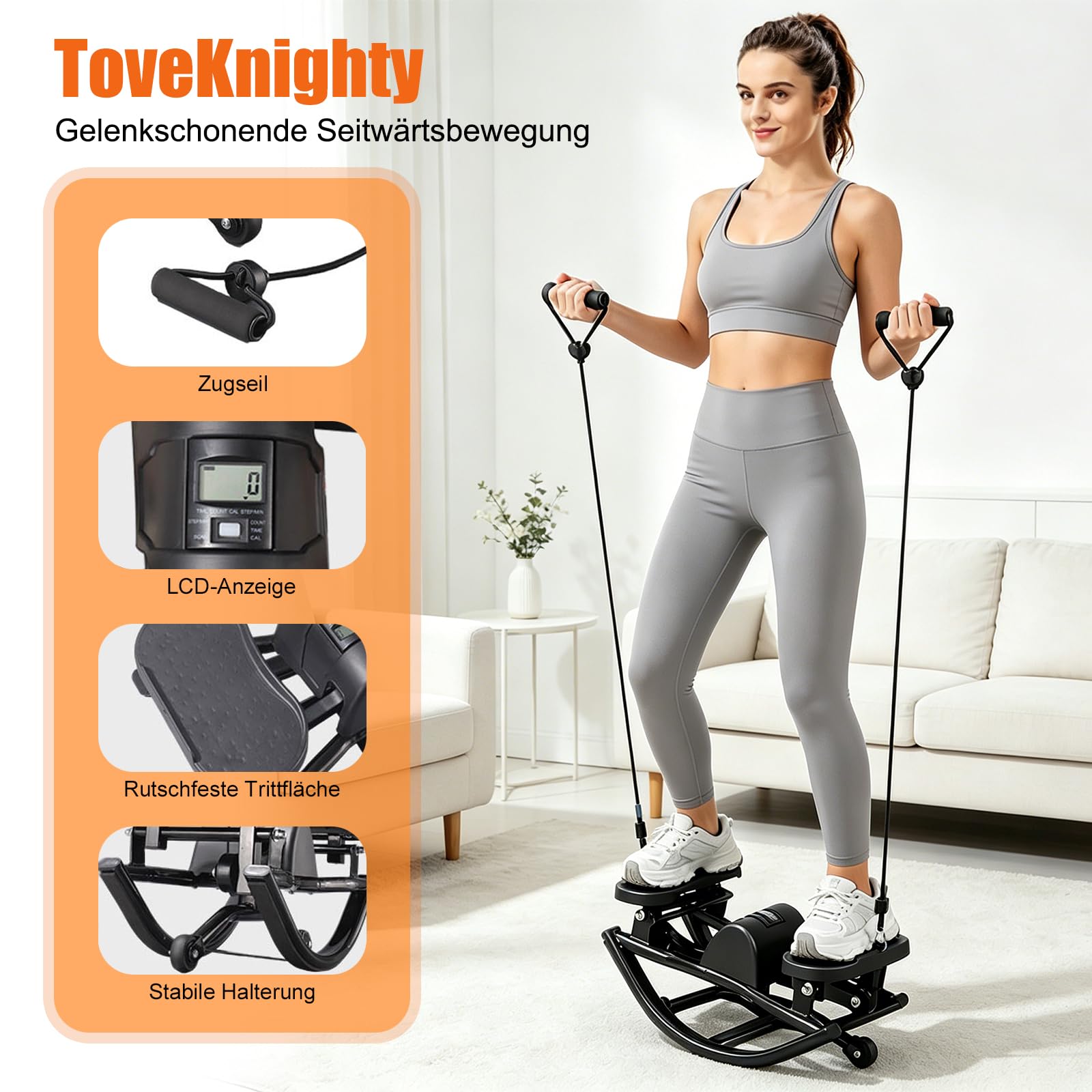 Stepper,Rock Stepper,Mit Power Ropes Sidestepper,fitnessgeräte für zuhause,Trainer bis 200kg,für effektives Bein/Arm/Po Training,Fitnessgerät für Zuhause,Wohnung und Studentenwohnheim