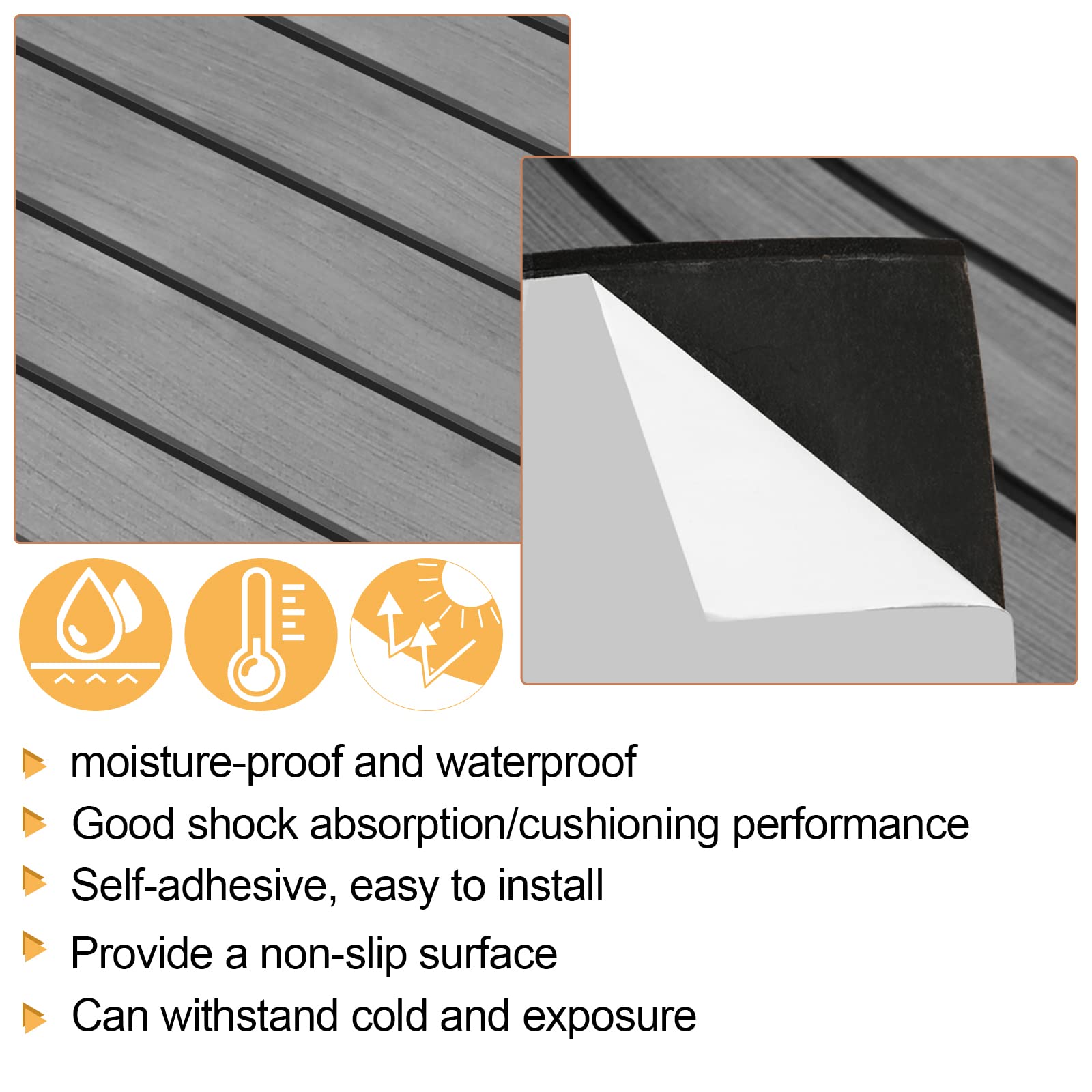Bodenbelag Matte Eva Selbstklebend, Bootsbodenmatte in Teak-Optik, Zuschneidbarer Marine Deck Bodenbelag für Boot, Yacht, Surfbrett, Wohnmobil, Poolbereich