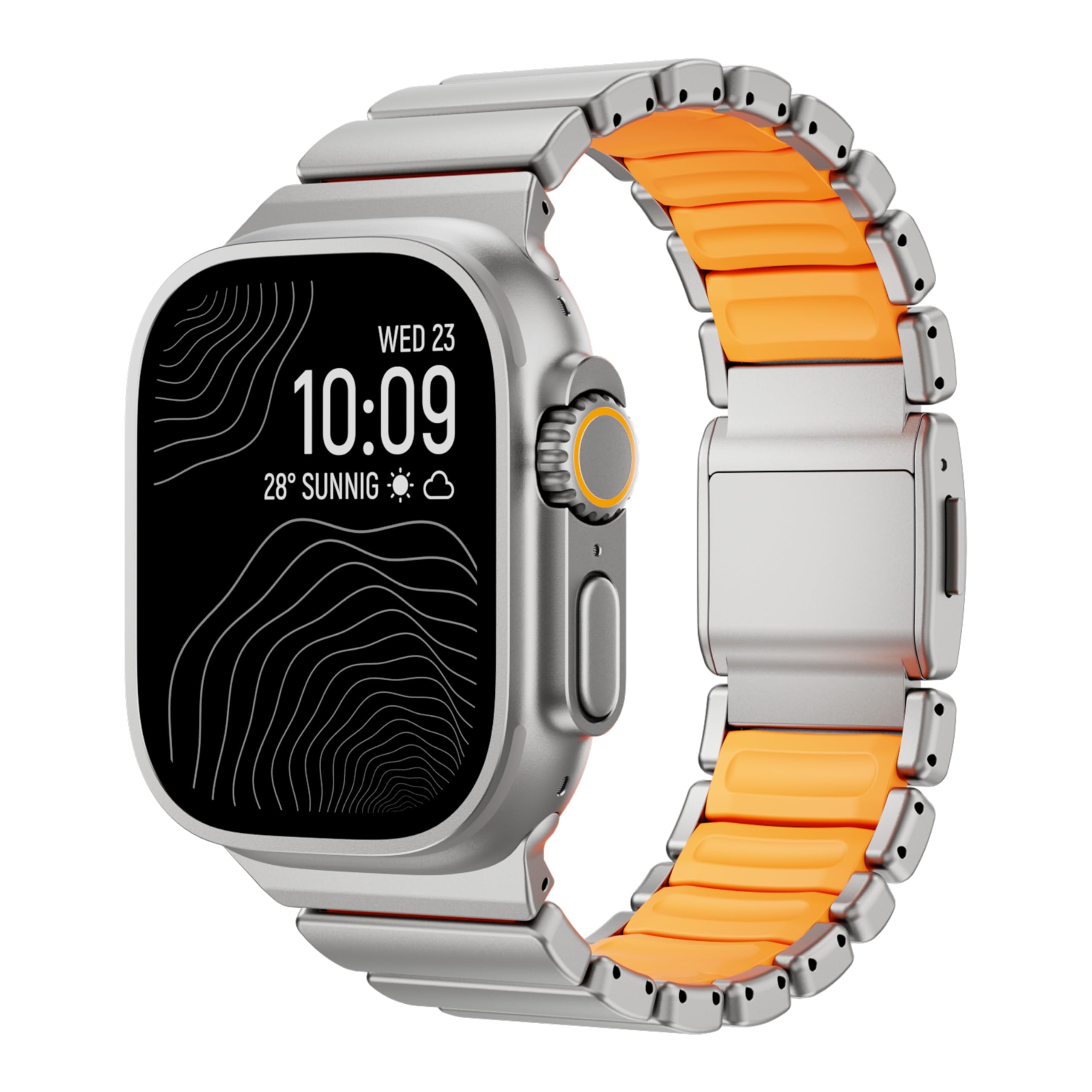 Bracelet double couche en silicone titane de luxe compatible avec Apple Watch Band Ultra 3/2/1 49 mm, 46 mm, 45 mm, 44 mm, 42 mm - Bracelet en métal avec fermoir magnétique pour iWatch Series 11
