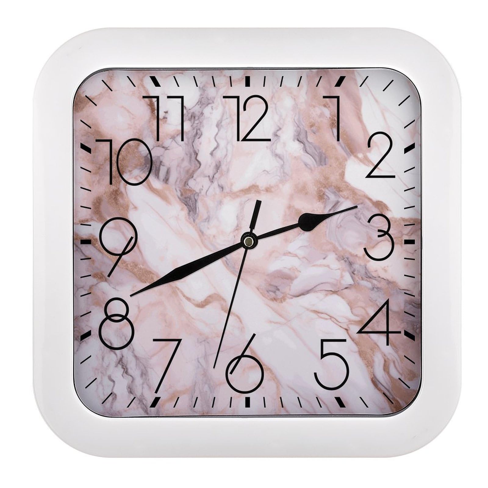 Horloge murale silencieuse sans tic-tac effet marbre blanc carrée 25cm