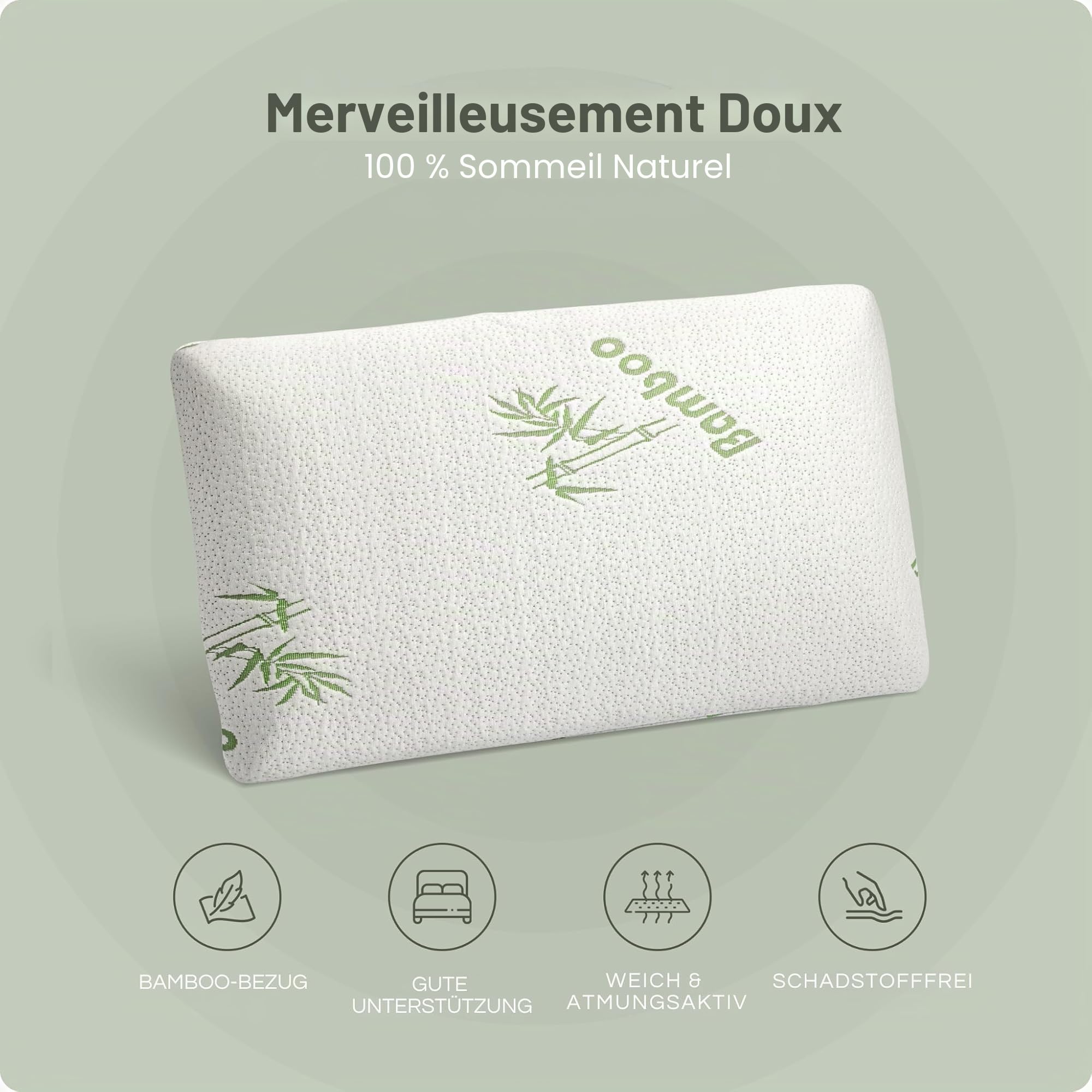 Sleeptime Coussin orthopédique de Soutien Cervical - Oreiller en Mousse Visco-Gel compensant la Pression (Mousse à mémoire de Forme) avec Housse en Bambou - Coussin de 70 x 40 cm - Hauteur 12 cm