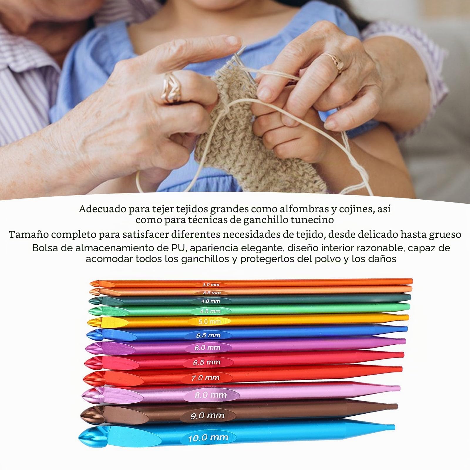 Juego de Agujas de Ganchillo Tunecino, Juego de Agujas de Ganchillo Intercambiables de Aluminio con Cable y Bolsa de Almacenamiento, Agujas de Tejer de 3-10Mm de Largo para Amantes