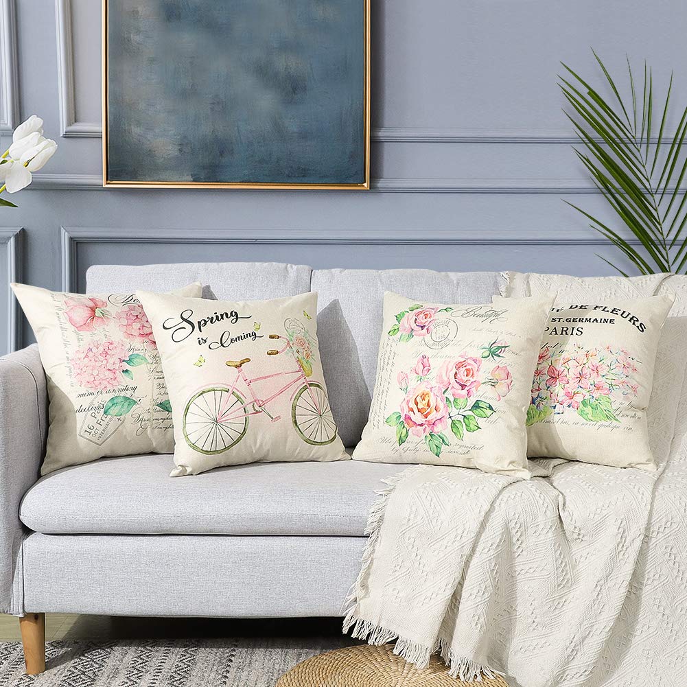 Artscope - Set di 4 federe per cuscino, in cotone e lino, 45 x 45
