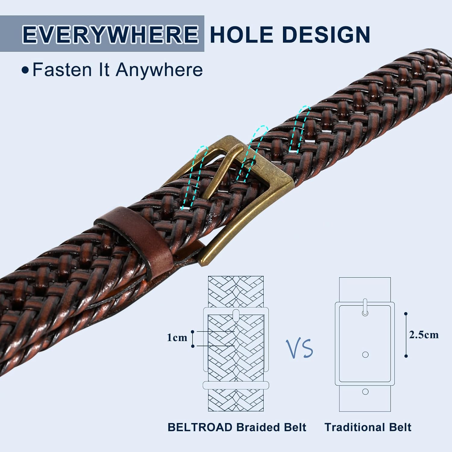 BELTROAD Braided Leather Belt for Men Casual Jeans Golf, Men's Leather Woven Alloy Buckle Hand Braided Belts Gift for Men - Image 3