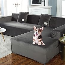 Capa de sofá seccional, capas deslizantes de veludo espessas para sofá, cama antiderrapante e elástica, capa para sofá cama Housse Divan Protetor de sofá em forma de L para 1, 2, 3, 4 lugares, cinza escuro, 2 assentos 145-185 cm-1 peça