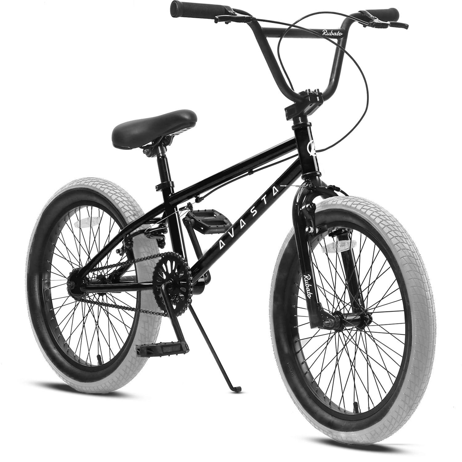 AVASTA 18 Inch Big Kids Bike Freestyle BMX Bicycle for Age 5 6 7 8 Years Old Boys Girls and Beginners, Black with Grey Tires