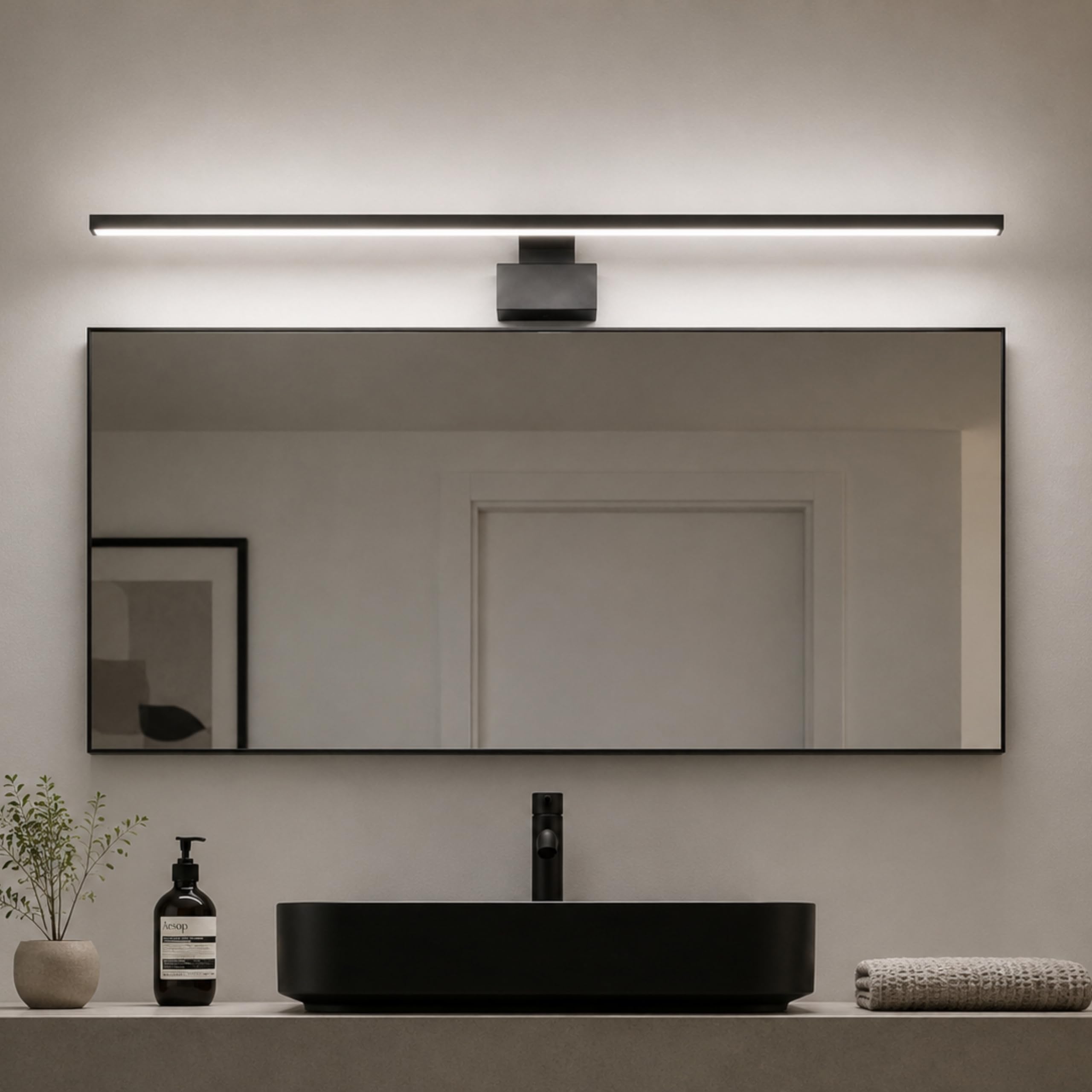 kalb lampada LED bagno Running Light 80 cm IP44, applique specchio effetto luminoso dinamico, 230V, parete o armadietto a specchio, nero/cromo, 3000K/4000K (nero, bianco neutro)