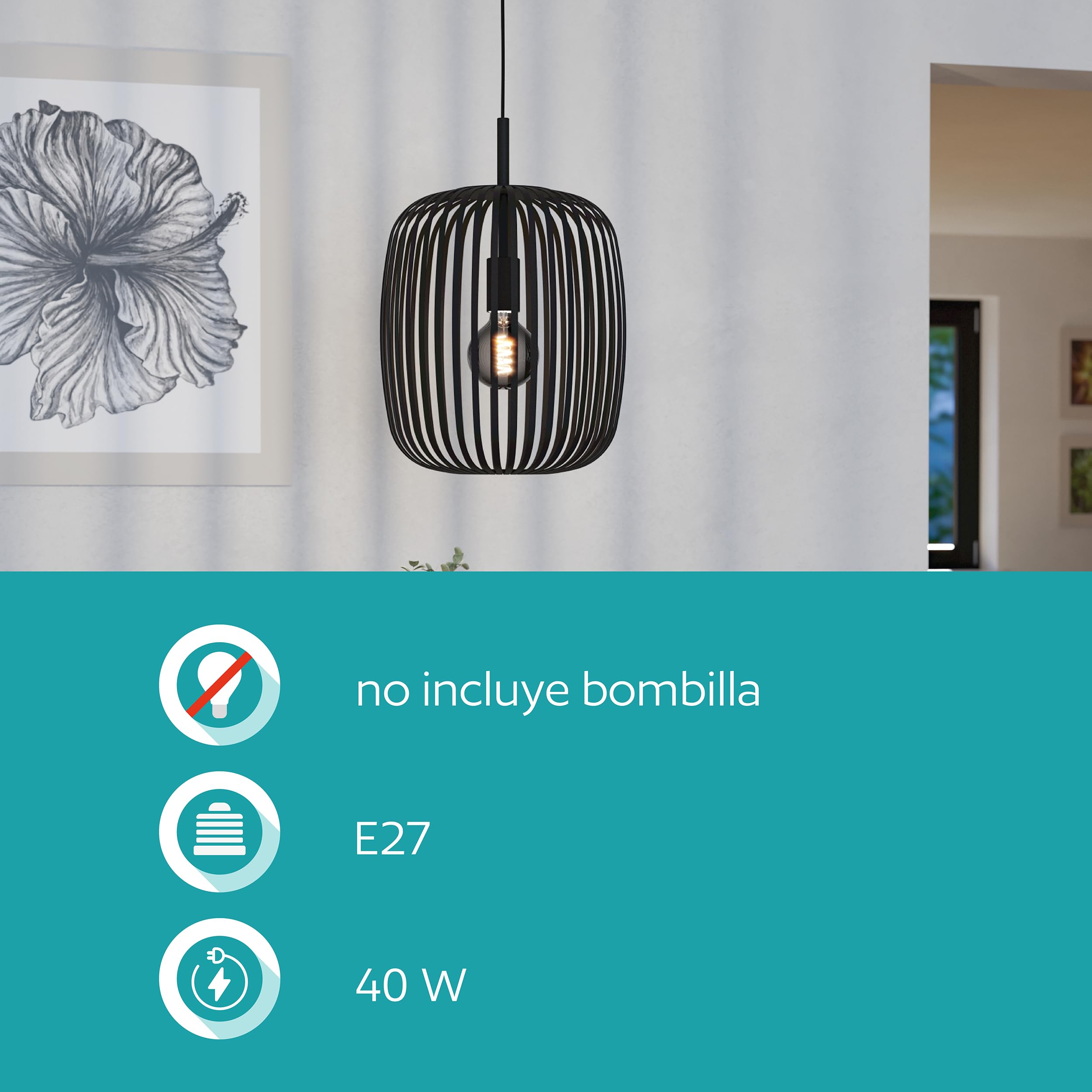 EGLO Romazzina Lámpara colgante para mesa de comedor con 1 luces, de metal