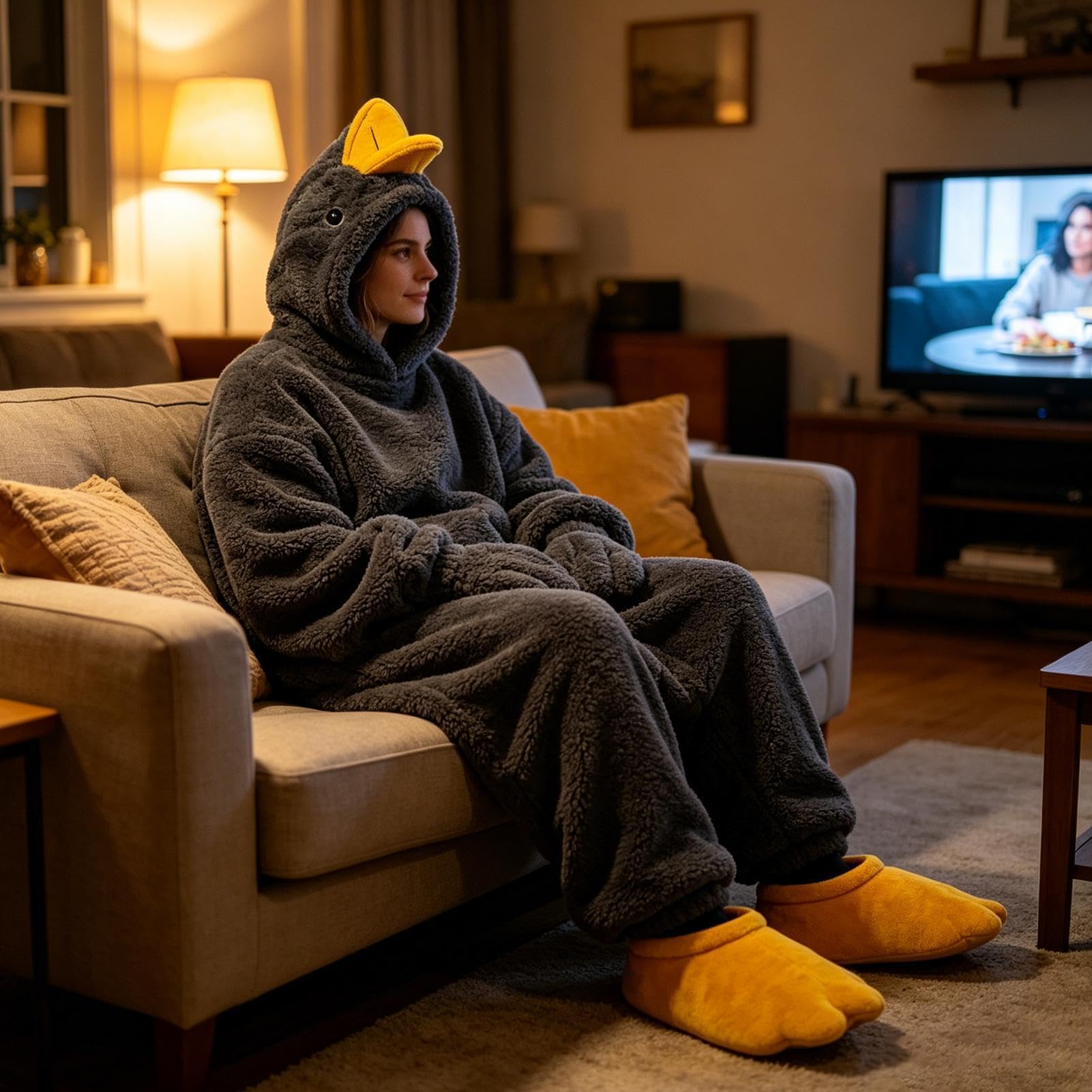 Goose Tutina divertente calda oca corallo pile | Graziosa coperta con cappuccio per il freddo inverno, casa, camera da letto, feste, riunioni di sonno
