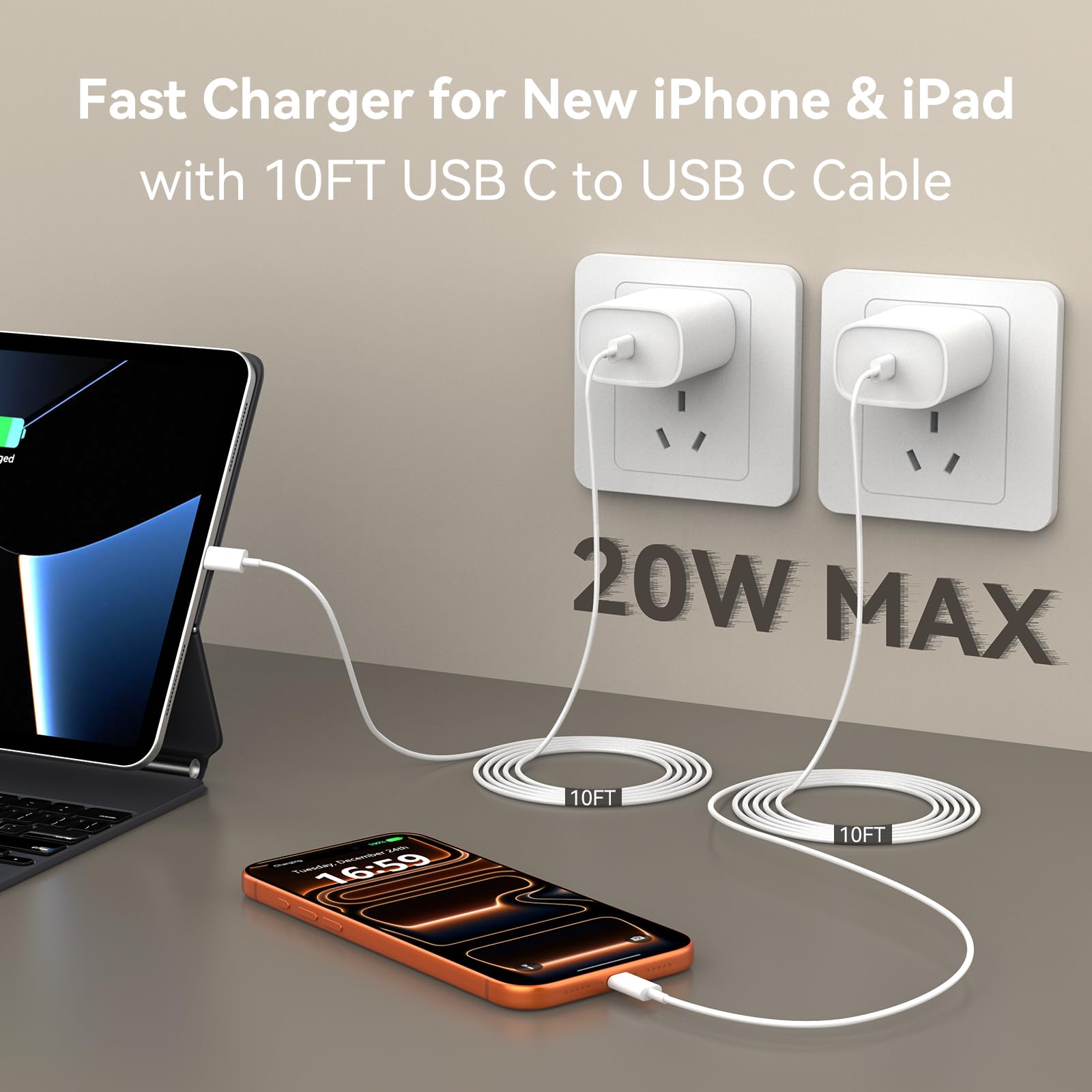 i.Phone 15 Pro Max - Caricabatterie per ricarica rapida, da USB C a C, lungo 1,8 m, con blocco di ricarica veloce da 20 W, per i.Phone 15/15 pro/15 pro max/15 Plus, i Pad Pro/air, Google Pixel,