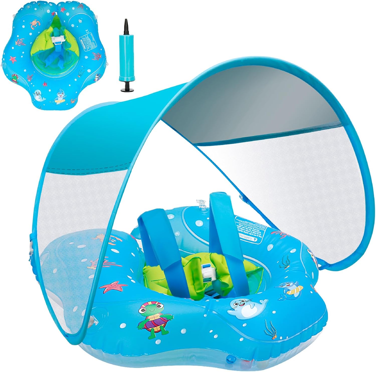Baby Pool Float for 3-36 Months Infants & Toddlers, UPF 50+ Canopy, Adjustable Seat, 2-in-1 Backstroke & Breaststroke, Anti-Flip Double Air Chambers, Ocean Print, Pool Toy, CPC Certified ASTM F963