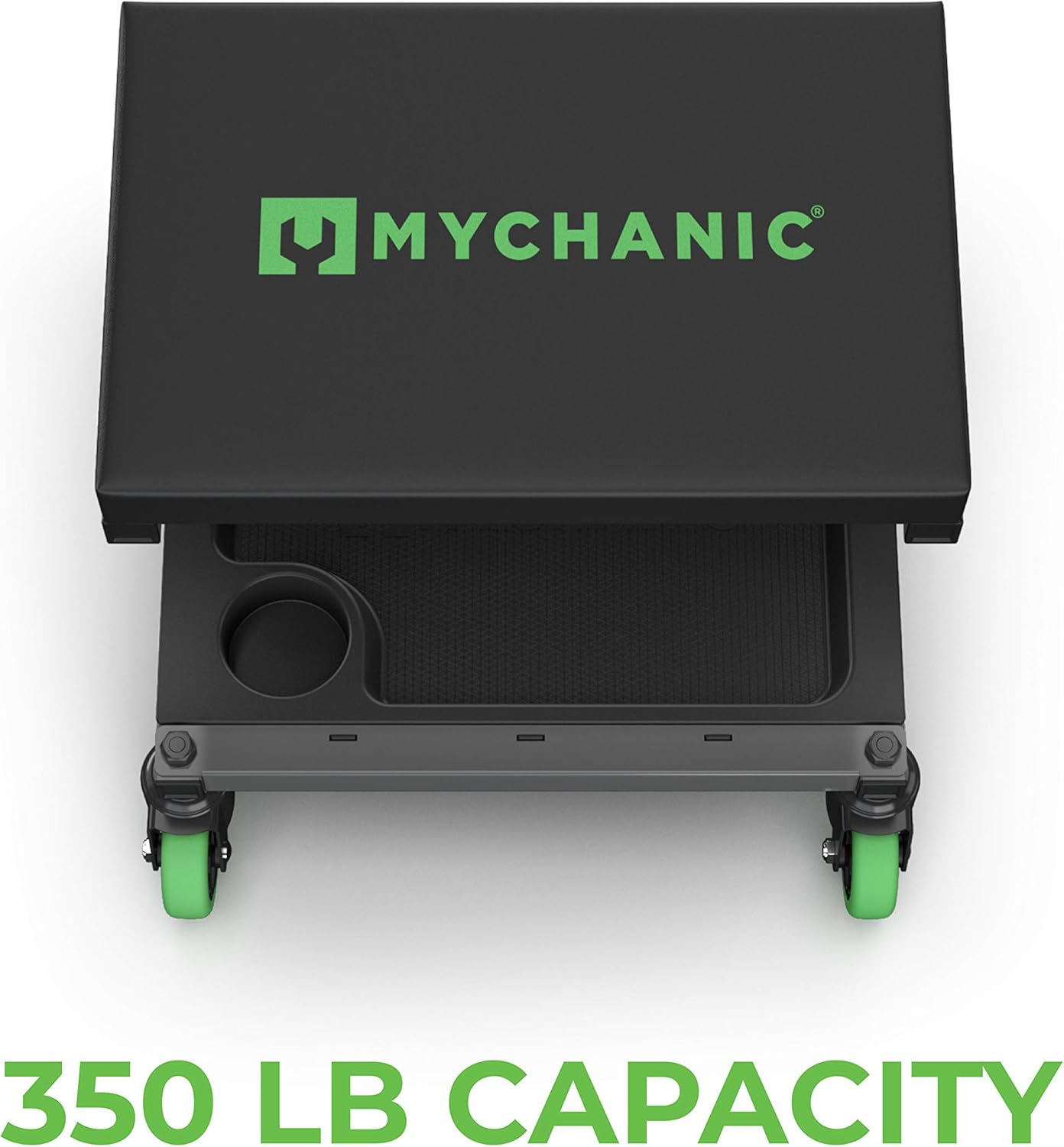MYCHANIC Fastback Shop Stool - Rolling Garage Stool - 350 Lb Capacity - 3-Inch Casters - Tool Tray with Socket Organizer - Padded Seat - Powder Coated Steel Frame : Home & Kitchen