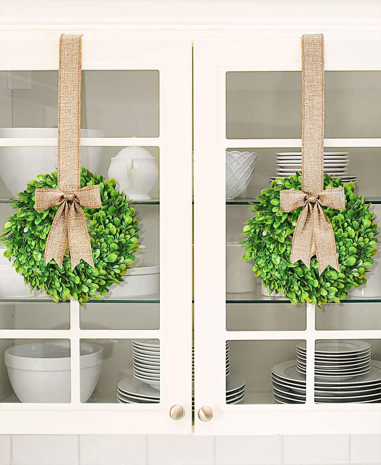 Lvydec 4 Pack Artificial Small Boxwood Wreath Decoration - 11" Mini-Sized Green Candle Wreath for Wall Window Home Decoration - Image 4