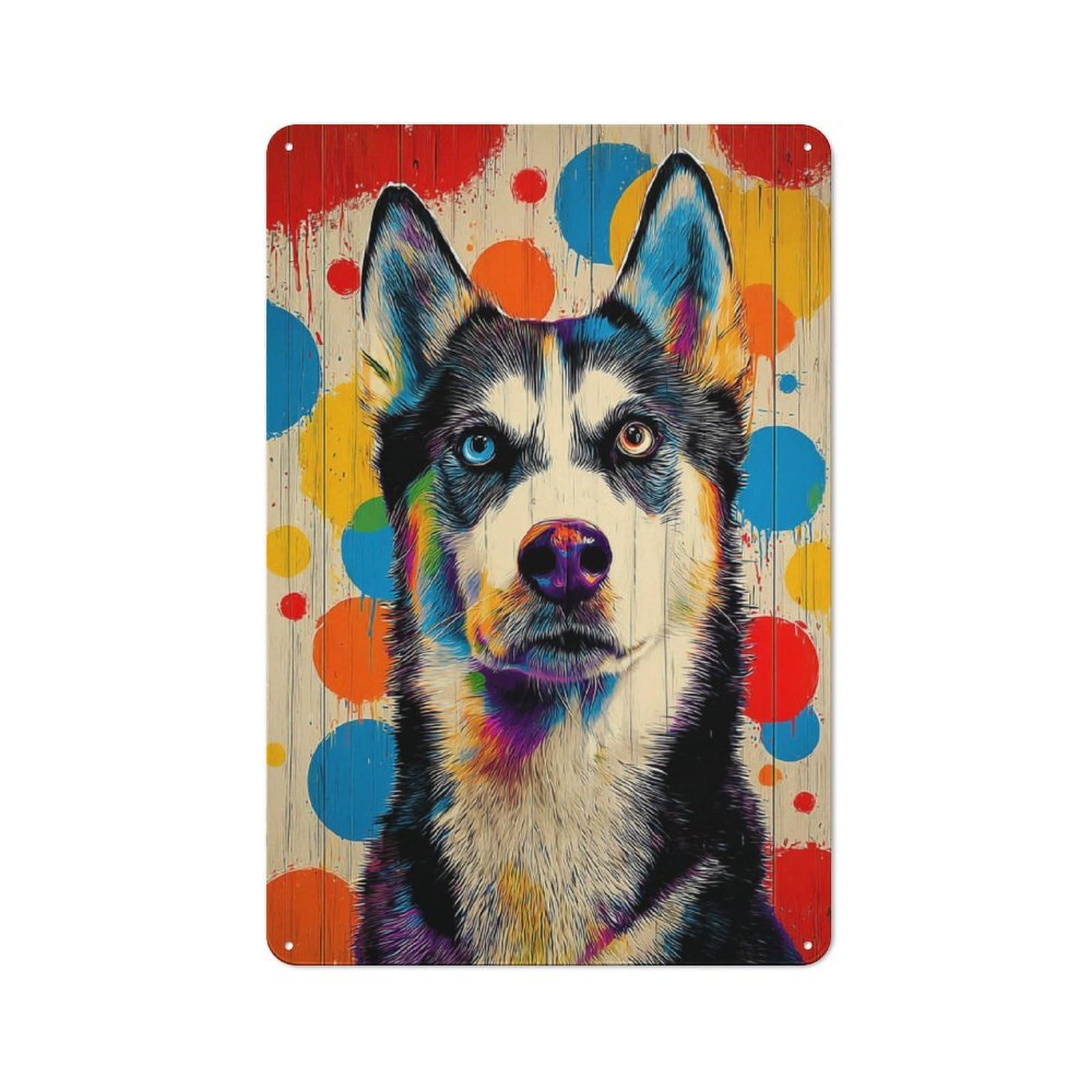 Junmoney Colorful Husky Portrait Art Vintage Tin Sign 30X20cm For Home Bar Wall, For Collectors Of Vintage Metal Wall Decor