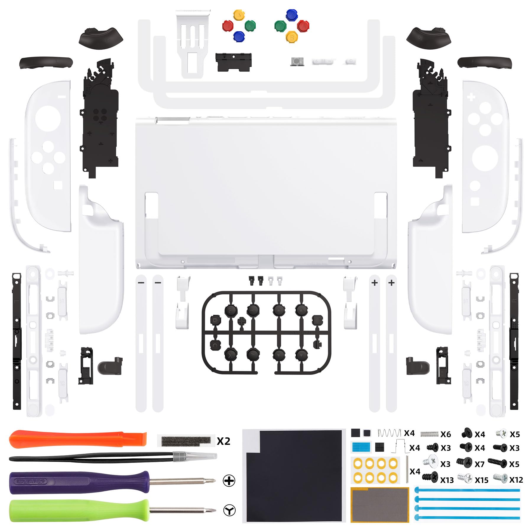 eXtremeRate DIY-Full Gehäuse Set für Nintendo Switch 2 Konsole, Deluxe Version Custom Faceplate/Rückplatte/Grips Joy Con Shell mit Tasten Zubehör – Schneeweiß