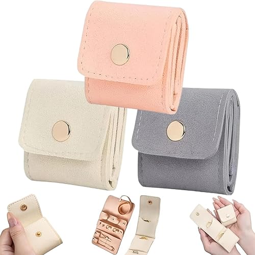 AOzT A LOTS MILI 3-Piece Portable Velvet Jewelry Organizer Pouch–Foldable, Multi-Compartment Travel Case for Rings, Necklaces & Earrings