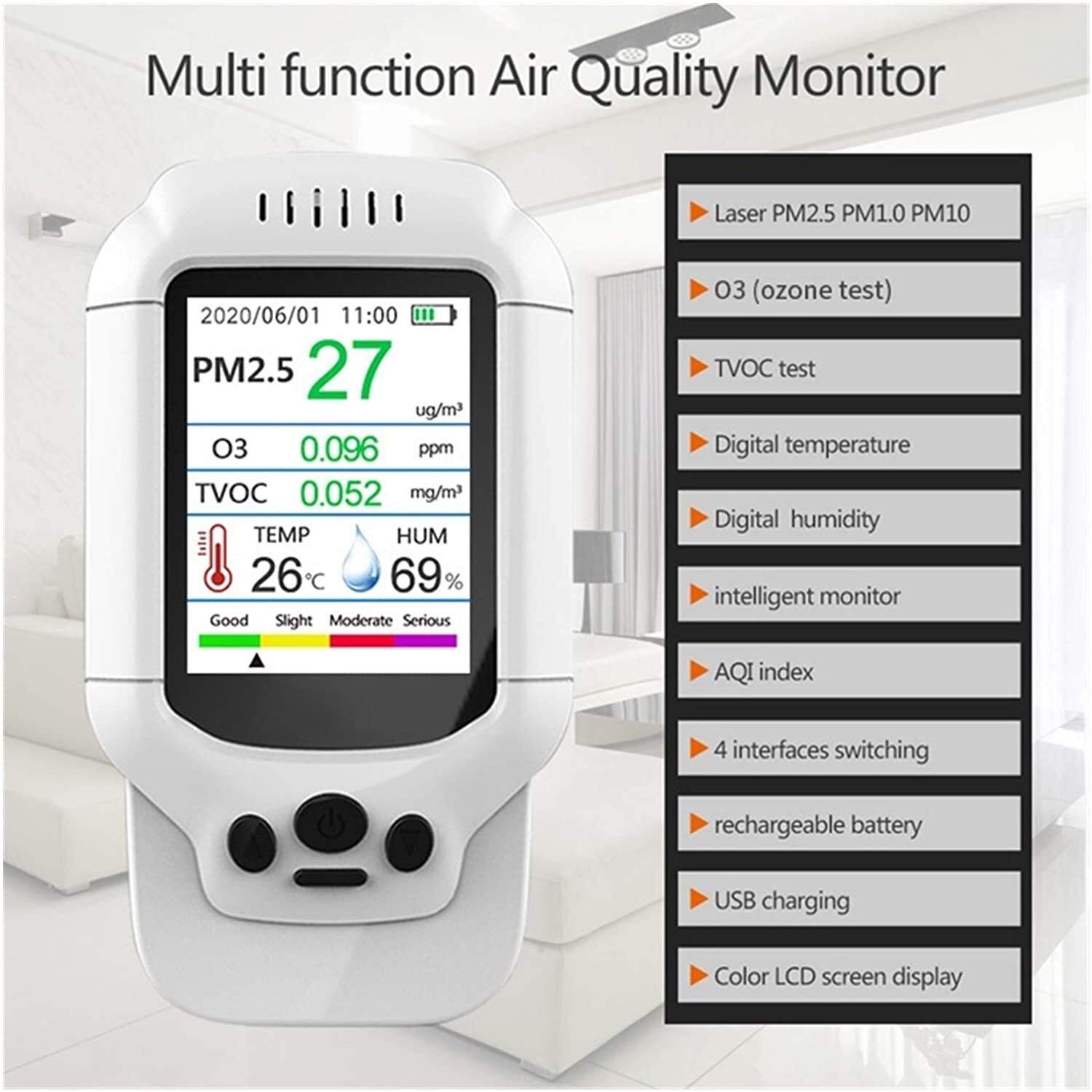 Monitor de Calidad del Aire 3 ° Amy, medidor de ozono co2, probador O3, analizador de Gases de Aire, Detector de concentración de ozono con Sensor de ozono, portátil, Conveniente