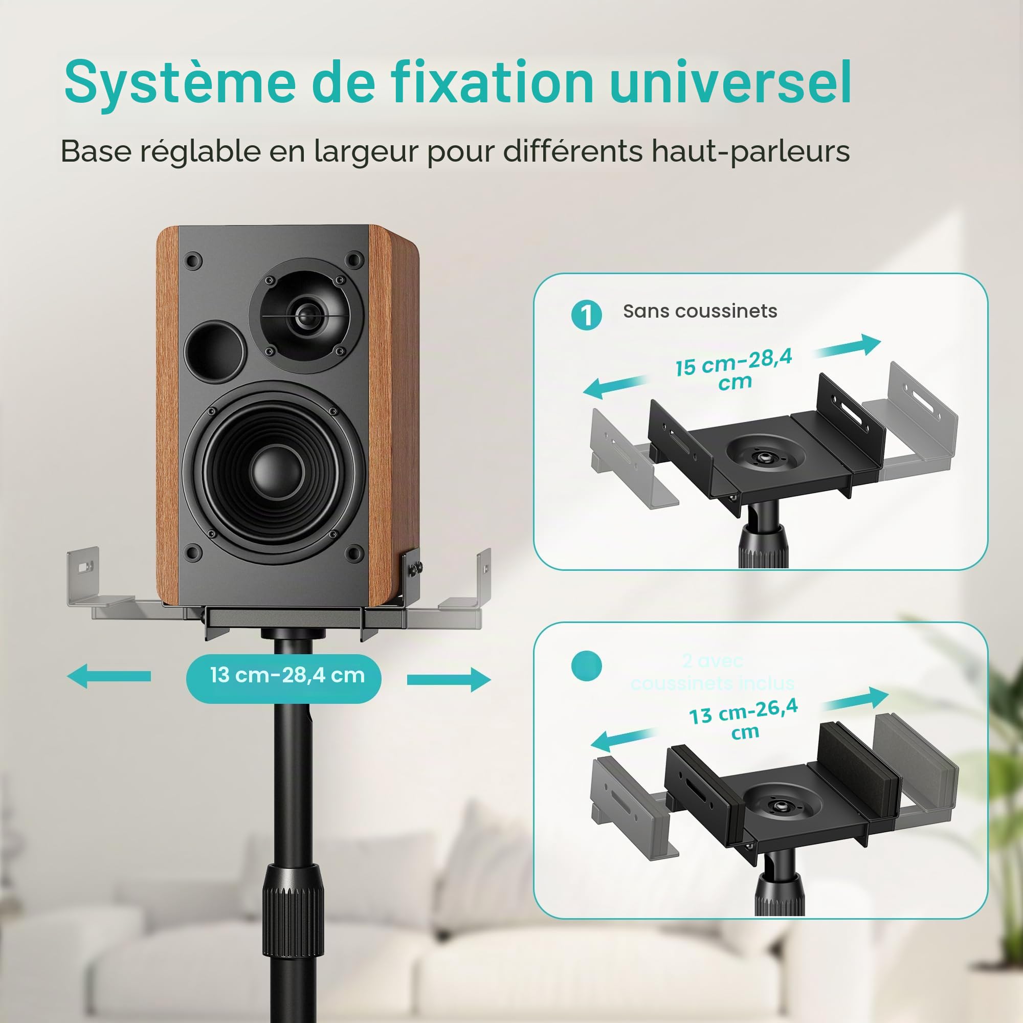 PEGZONE Lot de 2 supports universels pour enceintes, hauteur réglable de 85,8 cm à 112,8 cm, capacité de charge de 5 kg, compatible avec Bose/JBL/Sony, couleur noir