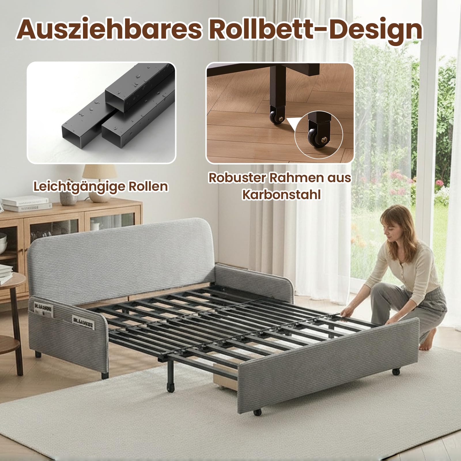 Generisch 3-in-1 Schlafsofa mit Bettfunktion und stauraum für kleinen Raum | Ausziehbares Einzel-Schlafcouch mit Kissen und Seitentasche Couch mit schlaffunktio für Gästezimmer und kleine Wohnung