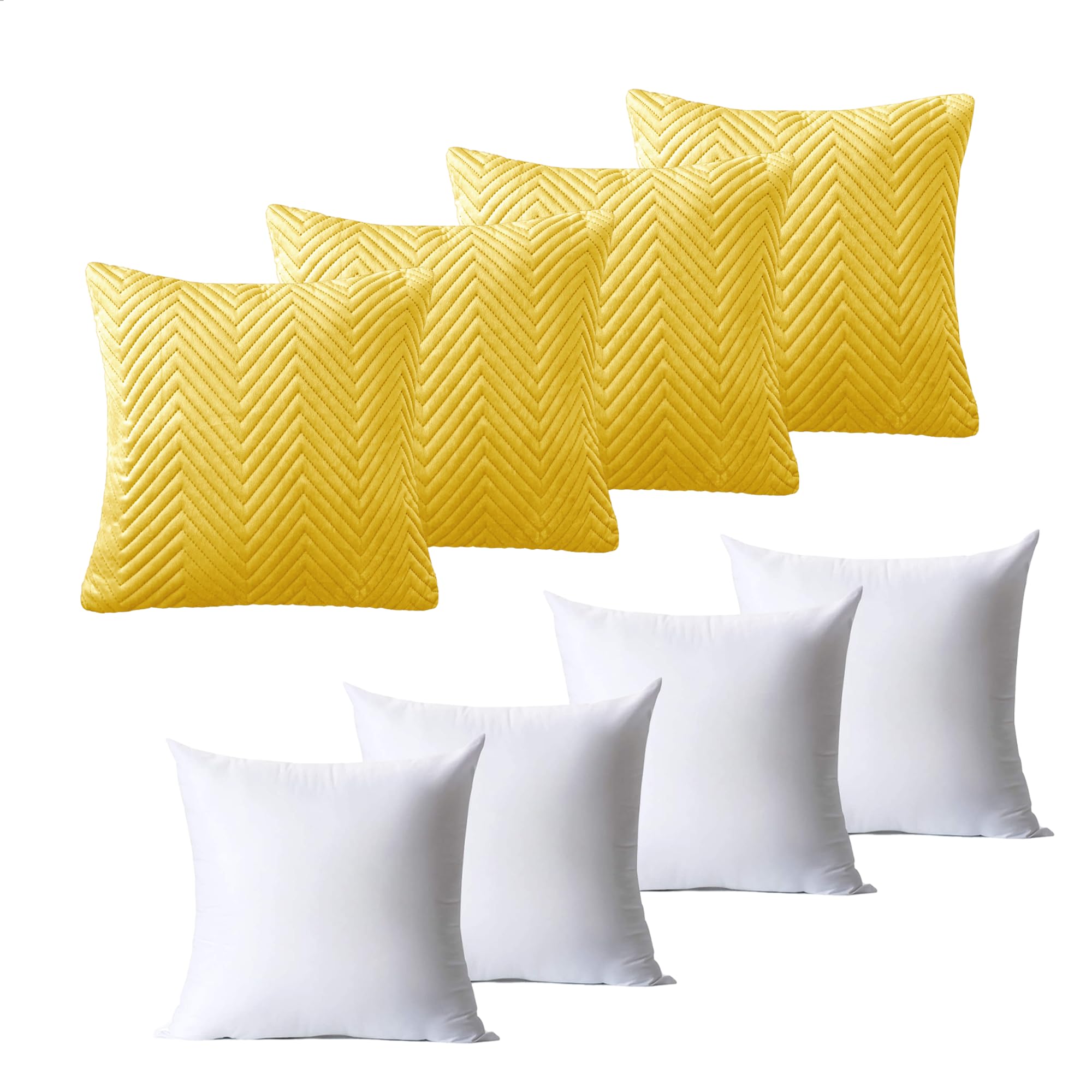 BedLooms Cushions with Covers Included 45 x 45 cm Set of 8 (4 Ochre Cushion Covers, 4 Cushion Inserts) Ultrasonic Square Throw Pillow Cases Decorative Sofa Cushion with Invisible Zipper โ image 1