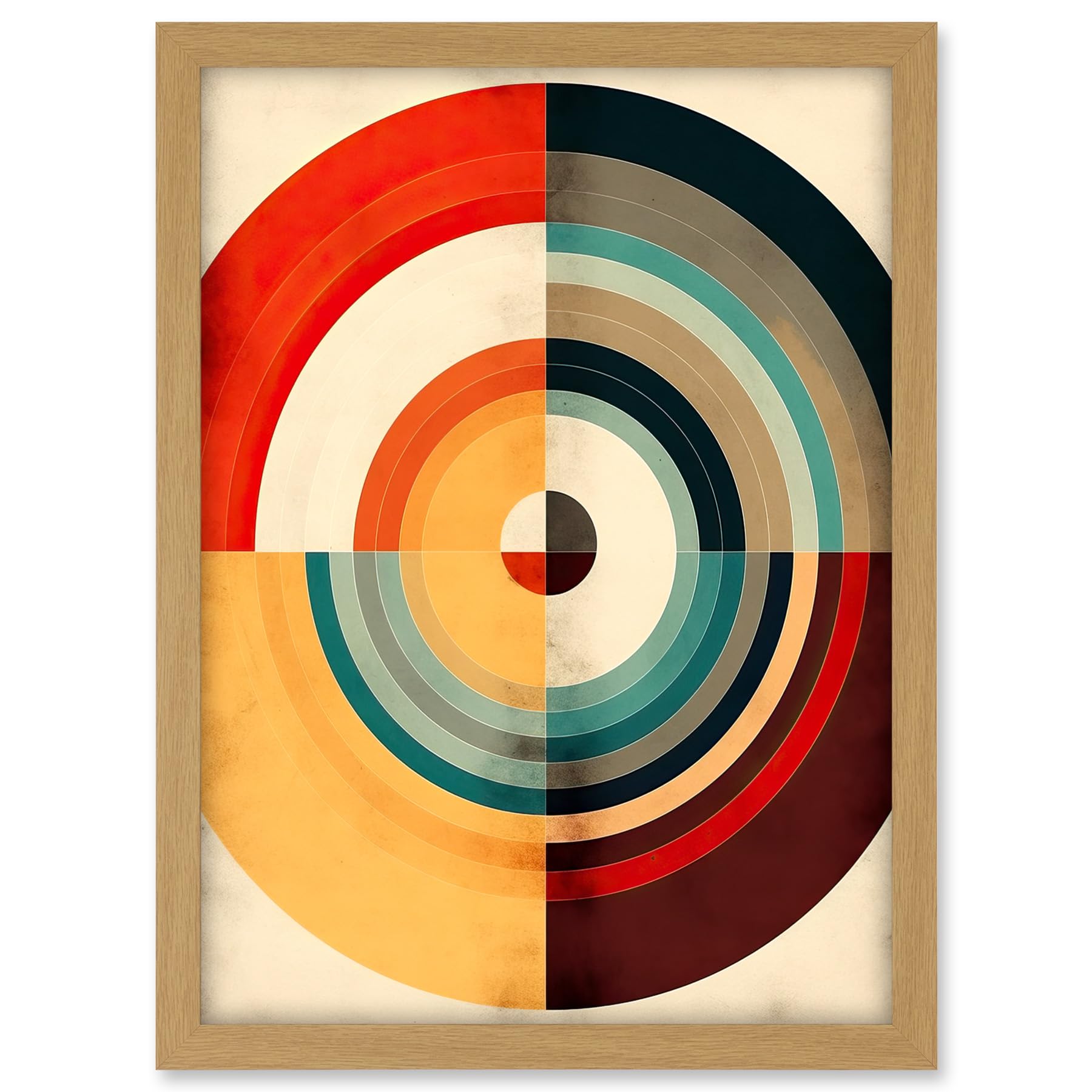 Artery8 Concentric Circles Bauhaus Style Minimal Colourful Vintage Artwork Framed A3 Wall Art Print