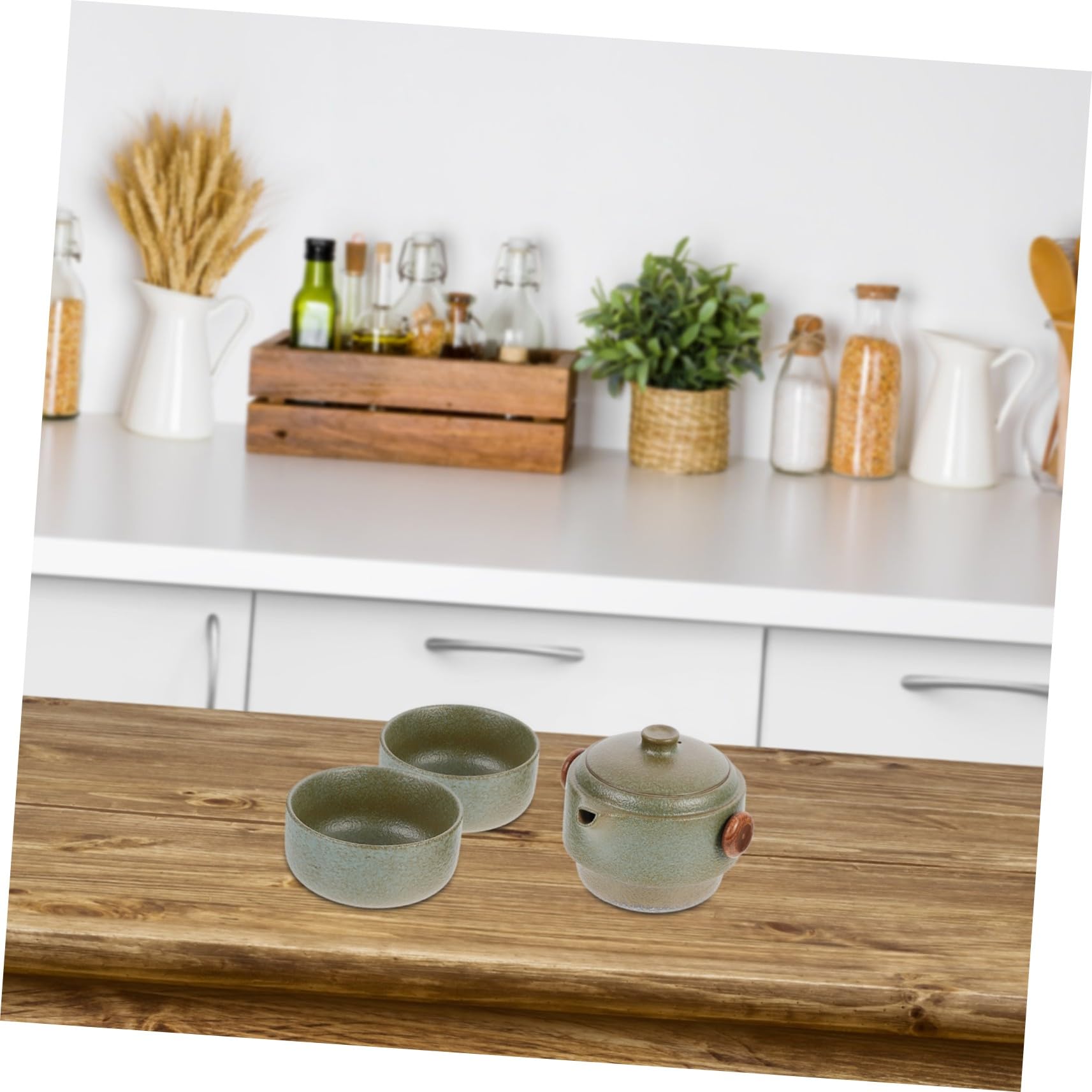 DOITOOL Juego de Té Incluye Tetera y 2 Tazas de Cerámica de Kung Fu Portátil Verde Filtro Interior y Función Antiquemaduras para Viajes y Uso en Casa