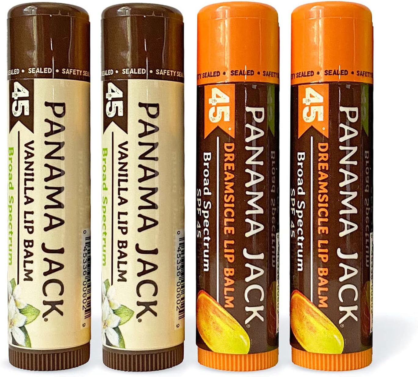 Panama Jack Sunscreen Lip Balm – SPF 45, Flavor Pack, Broad Spectrum UVA-UVB Sunscreen Protection, Prevents & Soothes Dry, Chapped Lips (Dreamsicle/Vanilla)