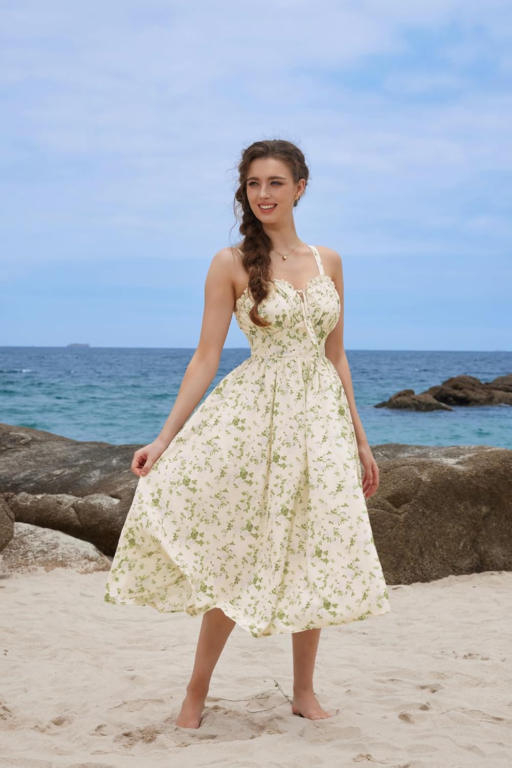 Scarlet Darkness Summer Dresses for Women 2026 Floral Corset Dress Long Milkmaid Dress with Pocket - Image 2