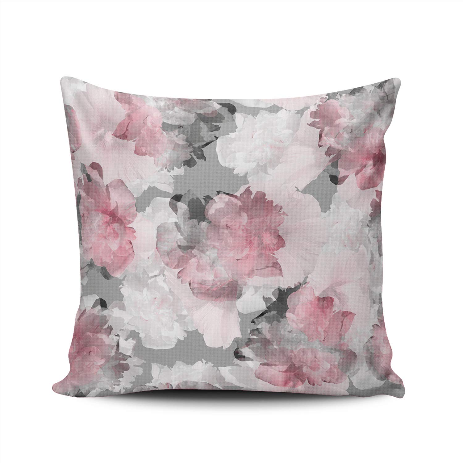 Throw Pillow Case Pink and Grey Peony Flower Natural Art Square Home Decorative Pillowcase Cushion Cover Both Sides Print 22 x 22 Inch (1-Pack)