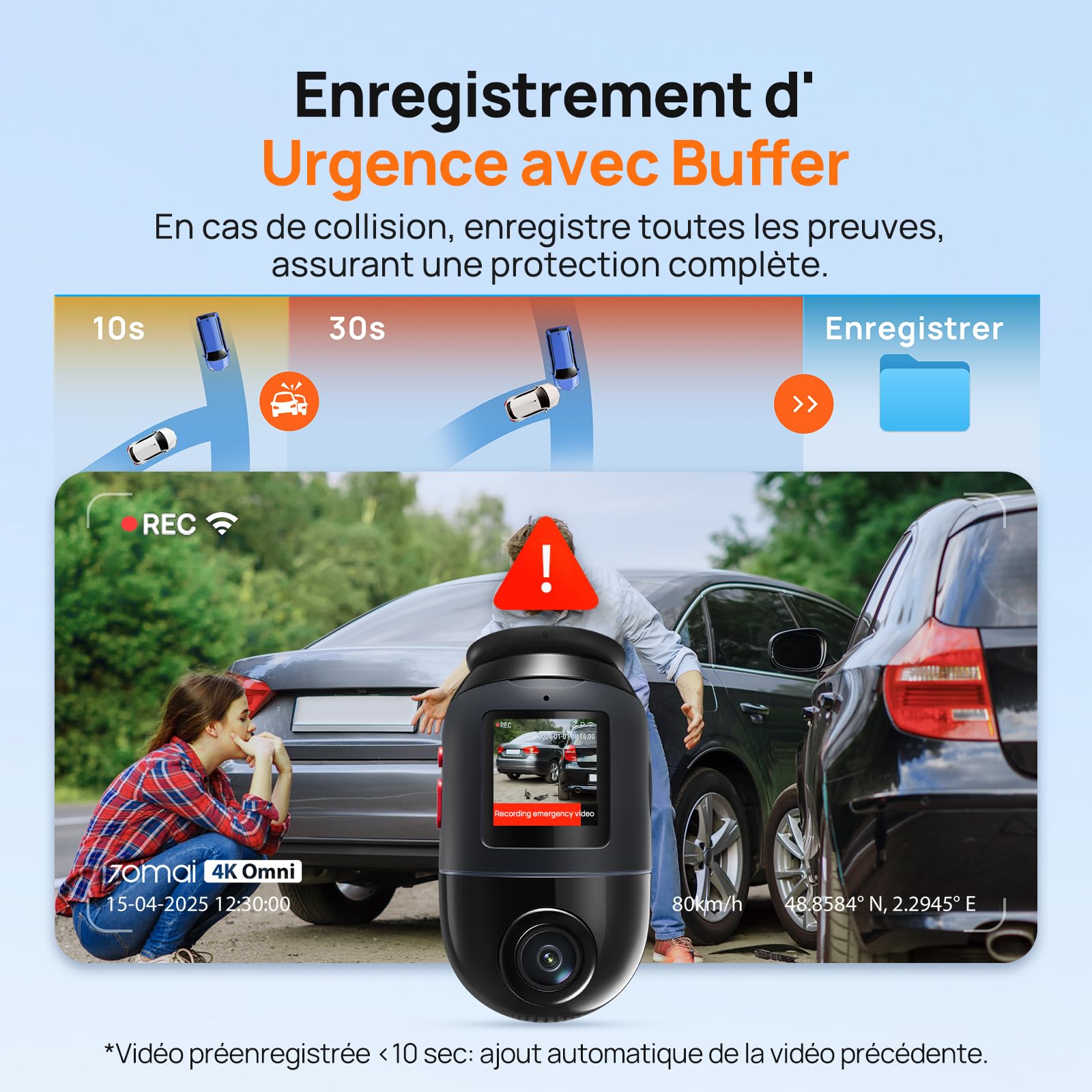 70mai Dashcam Voiture Avant Arriere 4K Omni, 4K+1080P Dash Cam Rotation 360°, Détection Mouvement AI, Camera Voiture Enregistreur Jour et Nuit, GPS, Mode Stationnement 24H, Contrôle APP, Max 512GO