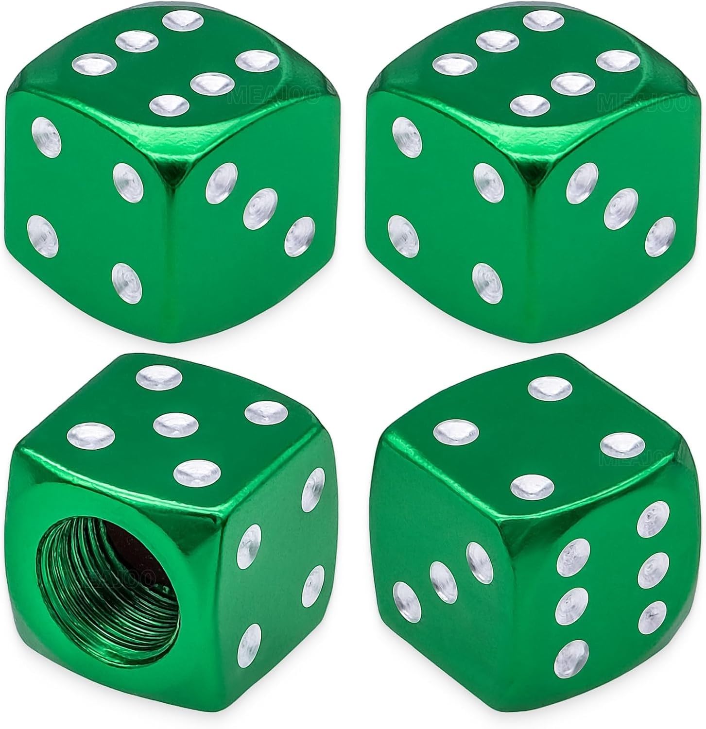 XIUNYIE 4PCS Aluminum Dice Tire Valve Stem Caps, Universal Aluminium Alloy Dustproof Covers for Car, SUV, Truck, Motorcycle, Bicycle, Green, 4 pcs