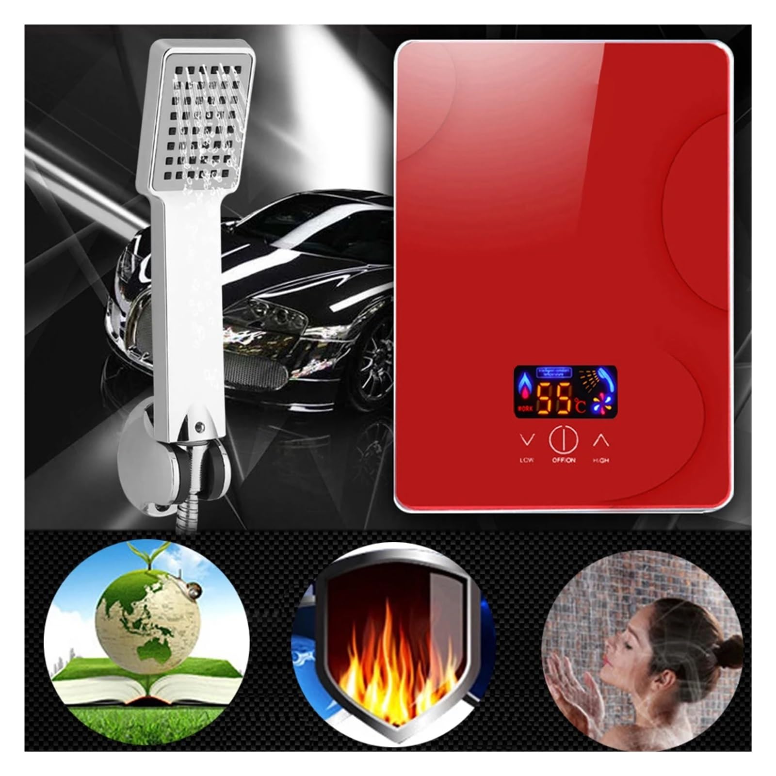 Scaldabagno Elettrico Senza Serbatoio For Acqua Calda Istantanea Da 6500 W Con Soffione Doccia 55 ℃ Kit For Bagno Veloce E Comodo
