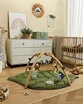 Blissful Diary Baby Play Gym & Activity Mat, Oversize Leaf Shaped Baby Play Mat w 6 Detachable Toys, Tummy Time Mat Promote Motor Skills & Sensory Development Mat