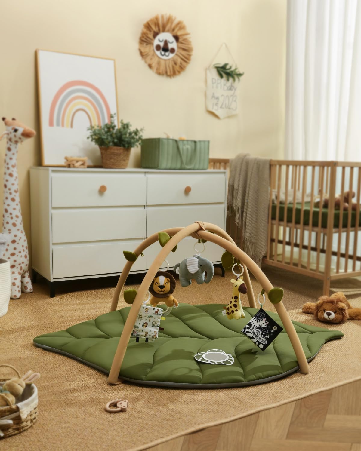 Blissful Diary Gimnasio Bebe, Manta Actividades Bebe De Forma De Hoja Con Arco Desmontable Y 6 Juguetes, Manta Juegos Bebe Para Desarrollo Sensorial Y Motor, Regalo Esencial Para Bebés, Verde
